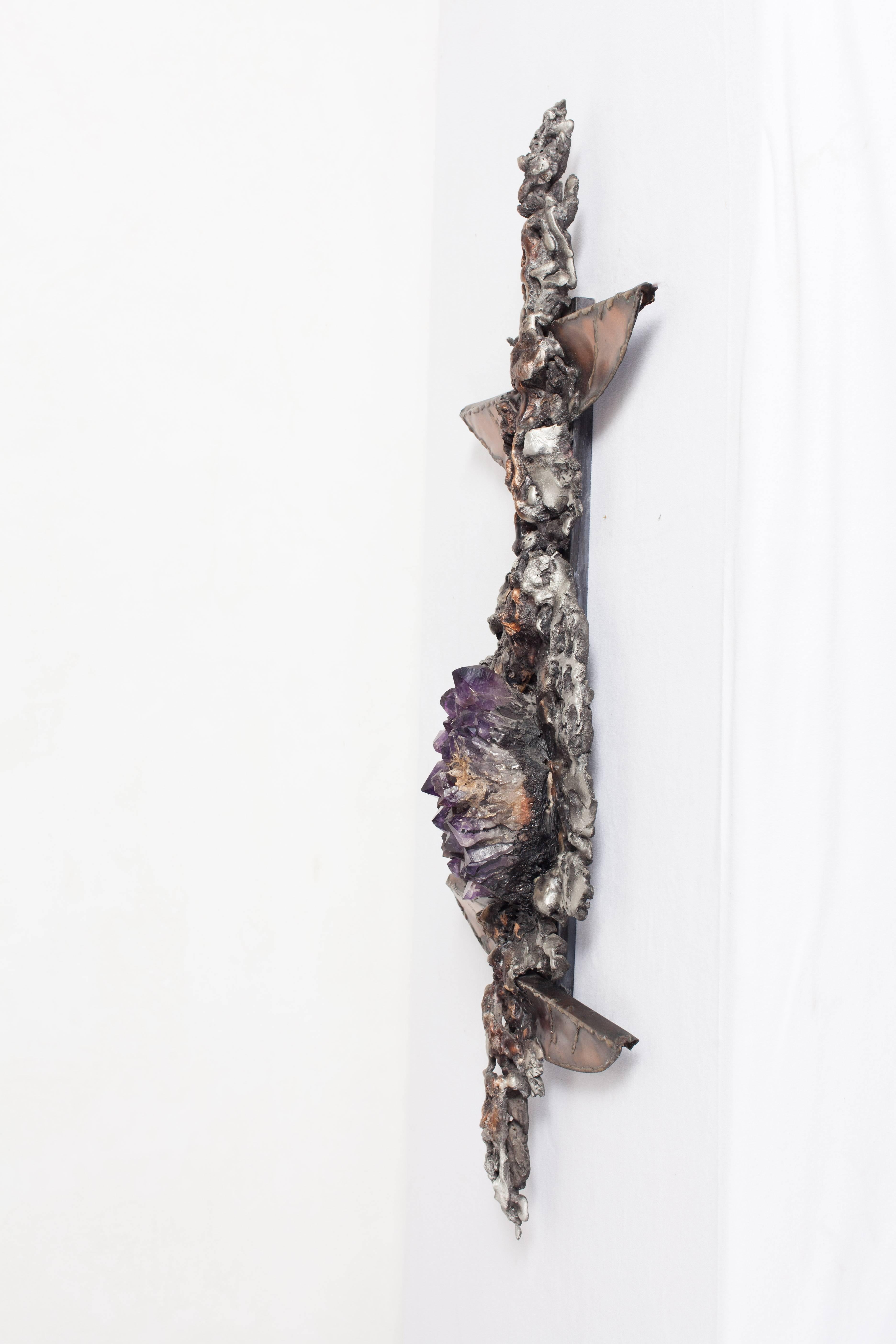 Brutalist Wall Sculpture with Amethyst Inlay by Marc D’haenens, 1970s In Excellent Condition For Sale In Antwerp, BE