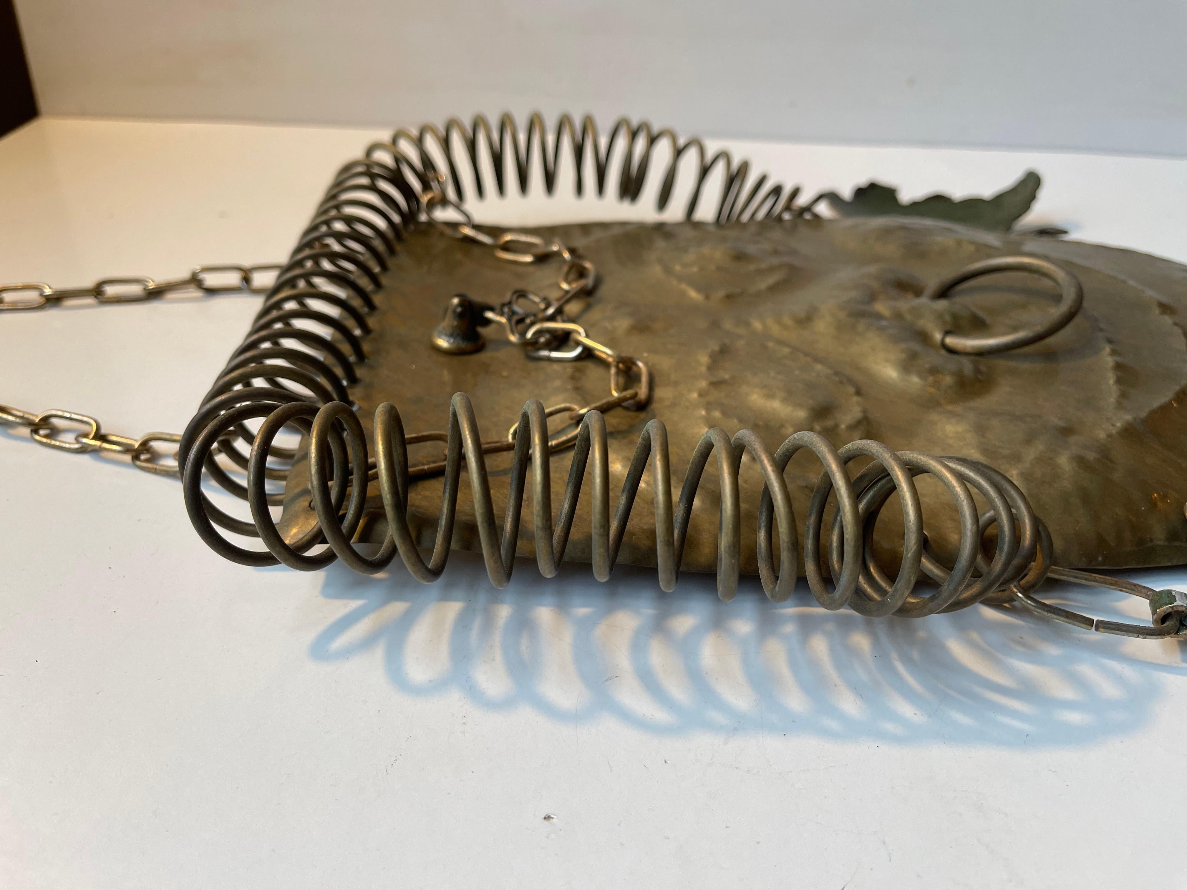 Brutalist Wall Warrior w. Nose & Earrings in Re-purposed Brass In Good Condition For Sale In Esbjerg, DK