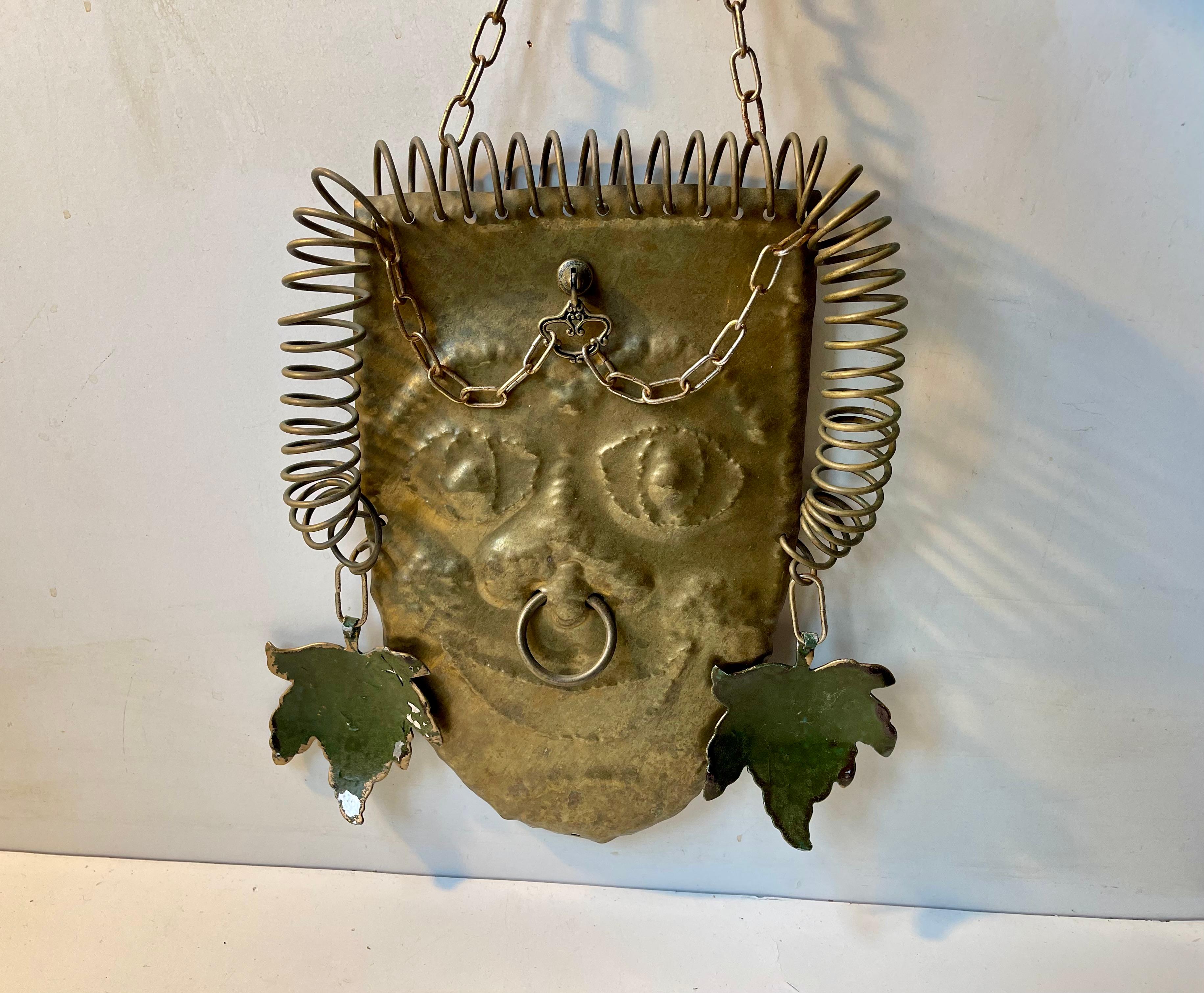 20th Century Brutalist Wall Warrior w. Nose & Earrings in Re-purposed Brass For Sale