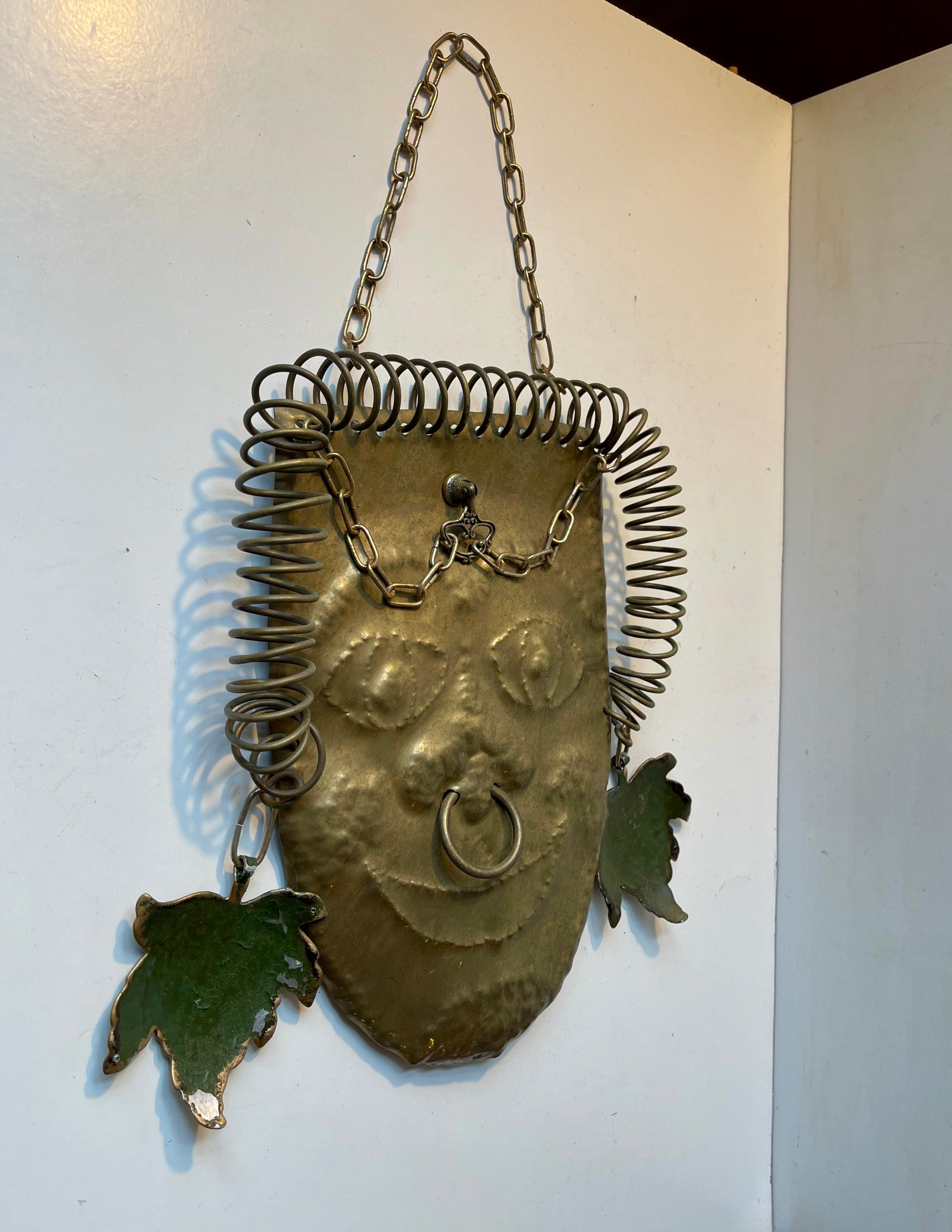 Brutalist Wall Warrior w. Nose & Earrings in Re-purposed Brass For Sale 1