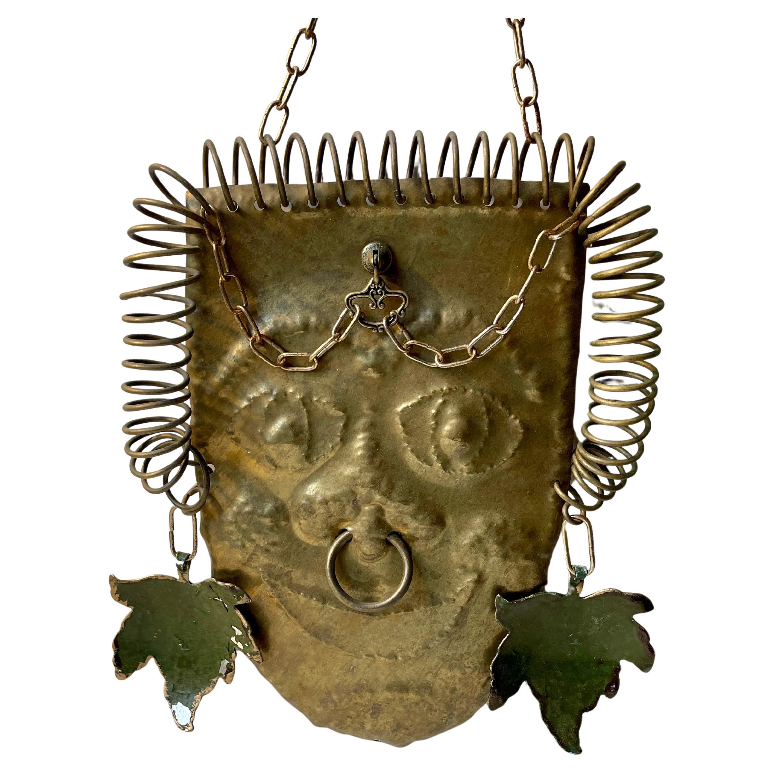 Brutalist Wall Warrior w. Nose & Earrings in Re-purposed Brass For Sale