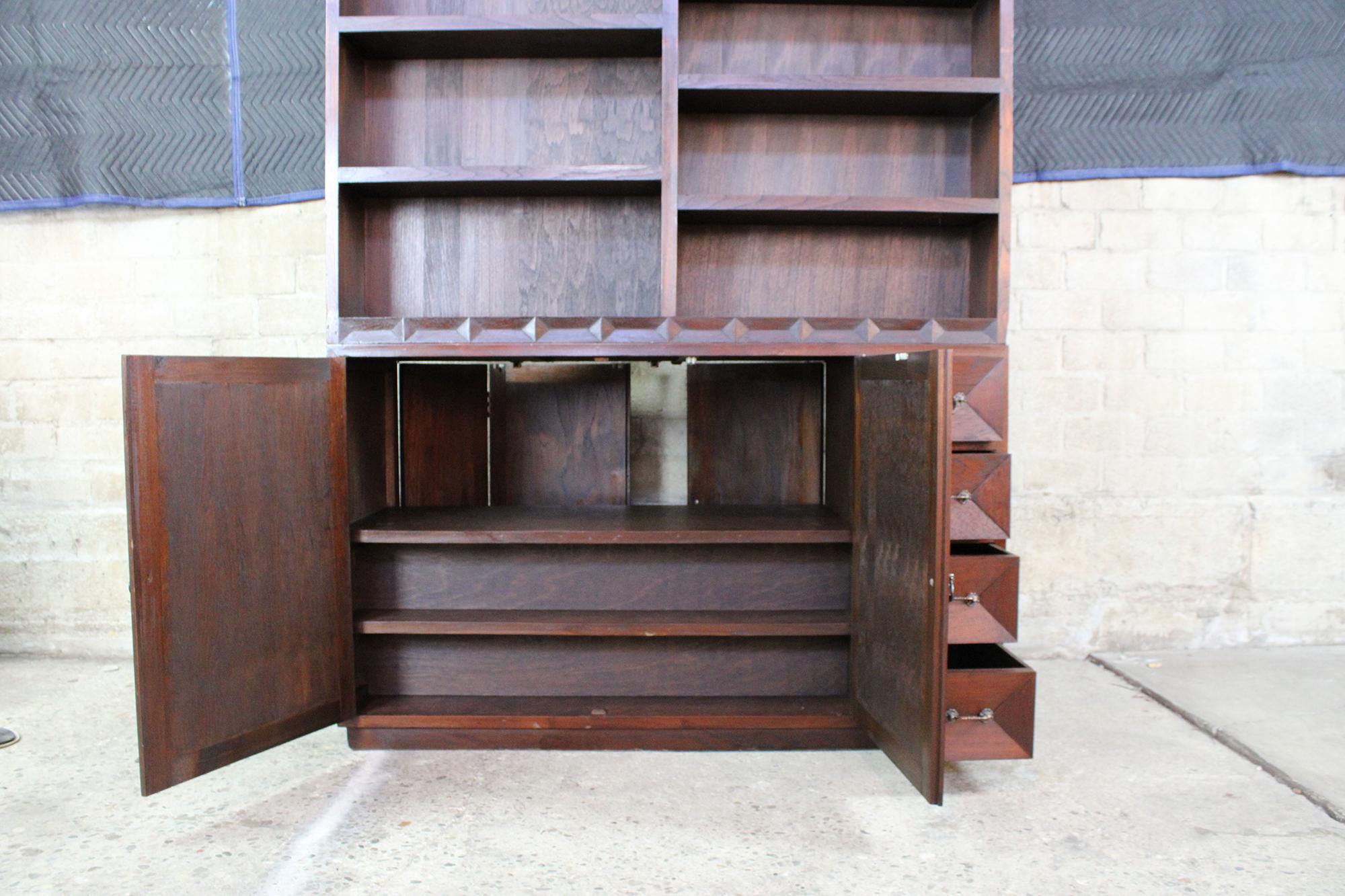 Brutalist Walnut Bookcase Room Divider Library Étagère Cabinet Sculptural MCM 2