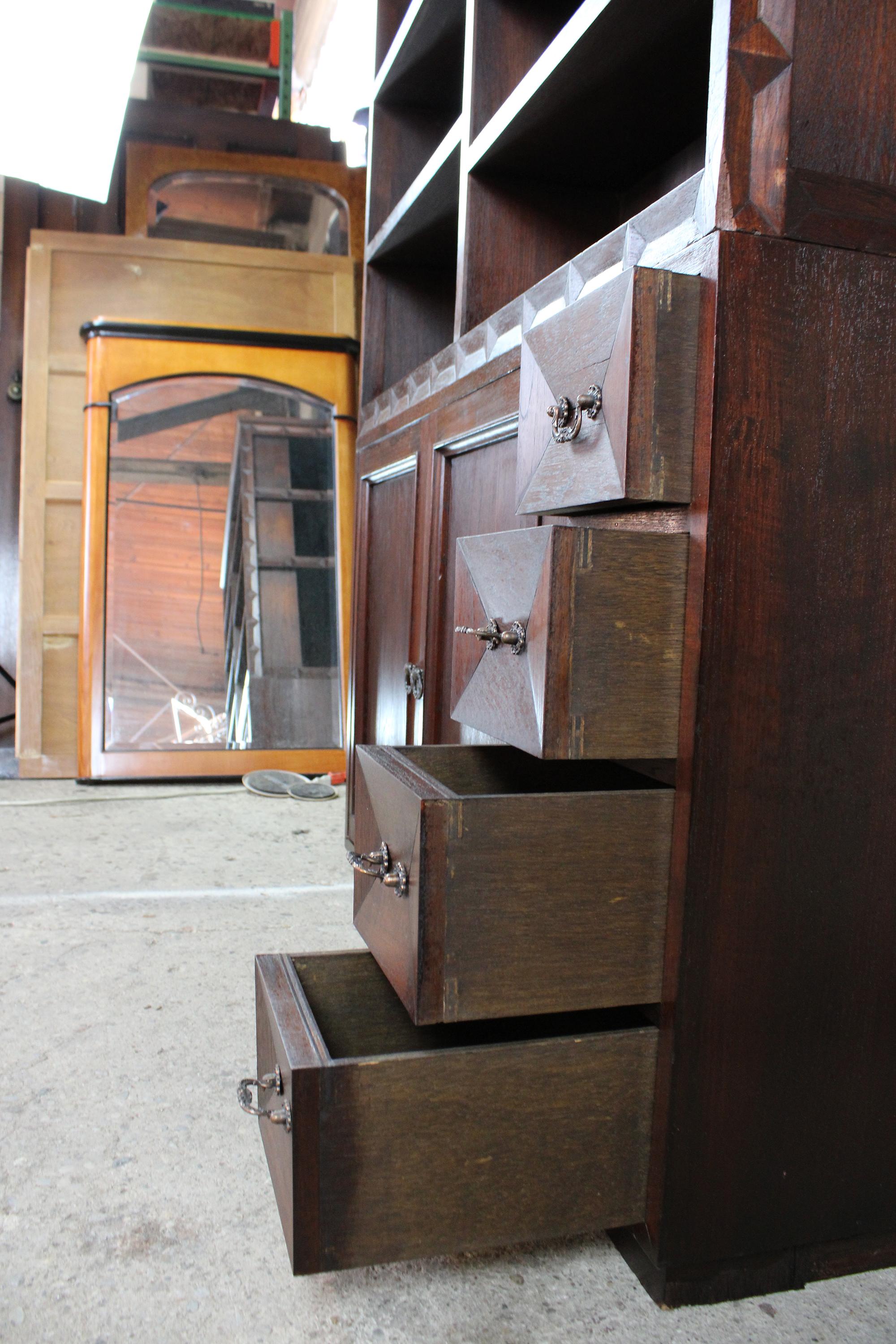 Brutalist Walnut Bookcase Room Divider Library Étagère Cabinet Sculptural MCM 3