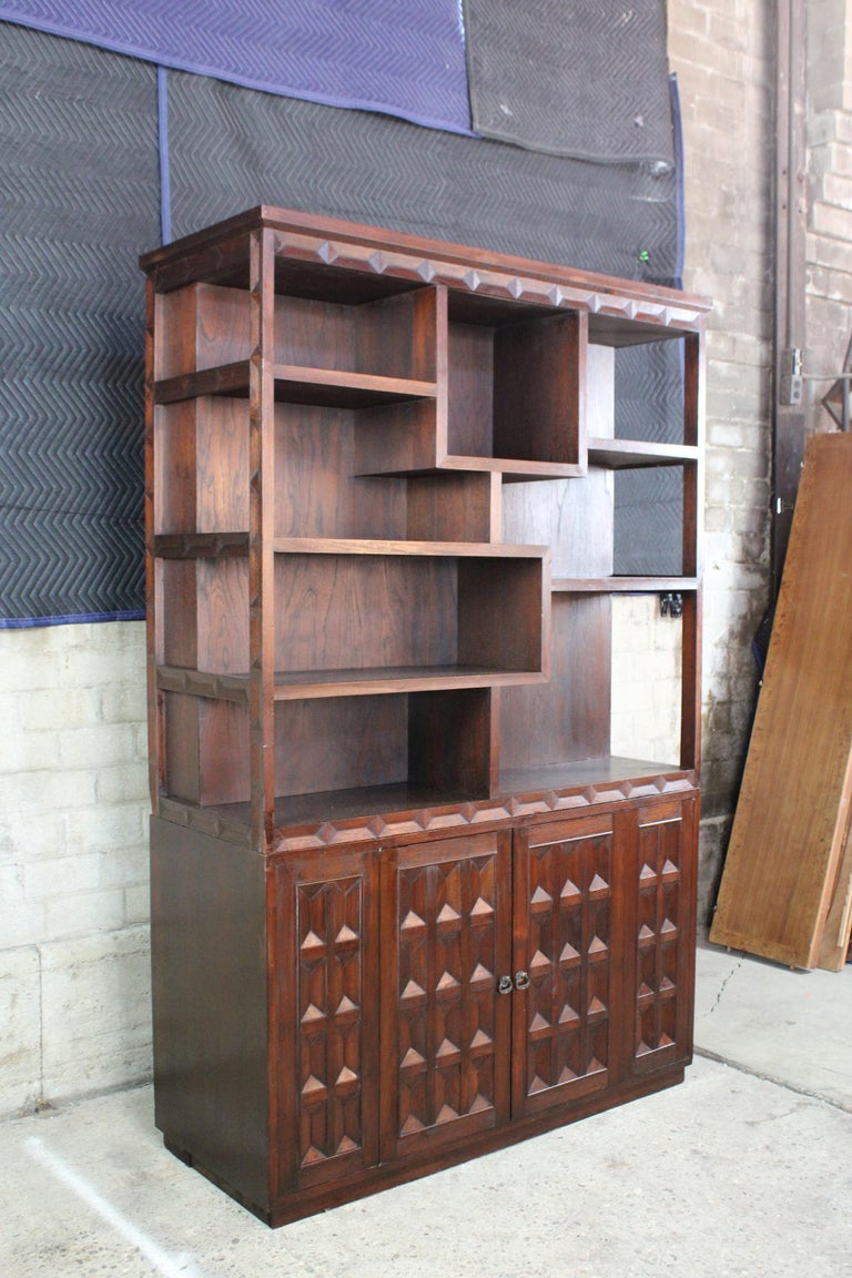 Brutalist Walnut Bookcase Room Divider Library Étagère Sculptural MCM at 1stDibs mcm