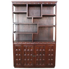Vintage Brutalist Walnut Bookcase Room Divider Library Étagère Cabinet Sculptural MCM