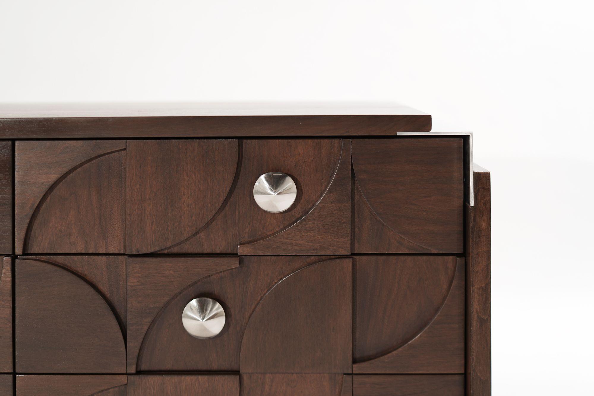 Brutalist Walnut Dresser with Nickel Accents, C. 1960s For Sale 6