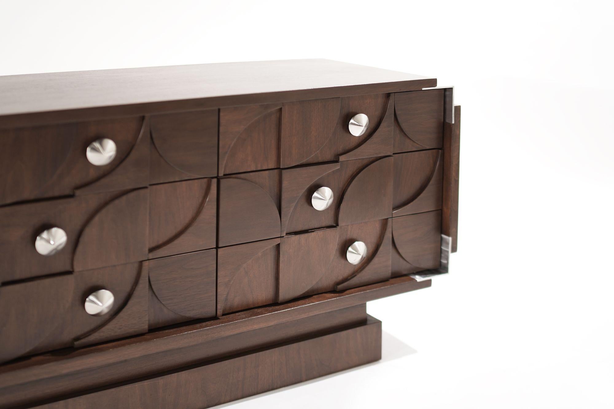 Brutalist Walnut Dresser with Nickel Accents, C. 1960s For Sale 2
