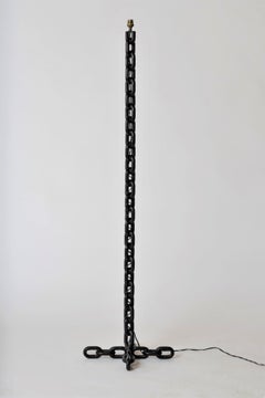 Brutalist Welded Black Enamel Chain Floor Lamp, France, 1970s