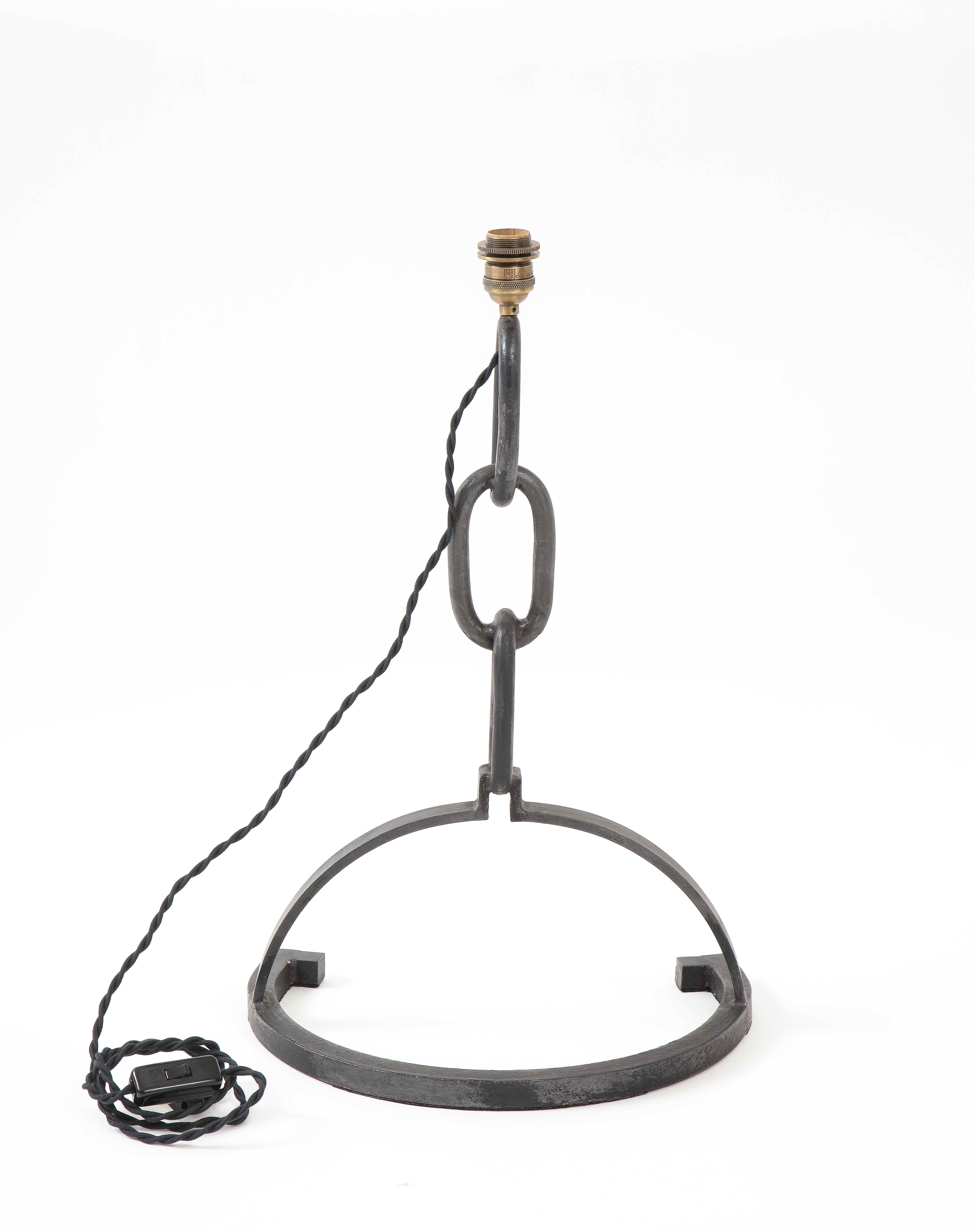Cast Brutalist Welded Chain Iron Table Lamp - France 1970's For Sale