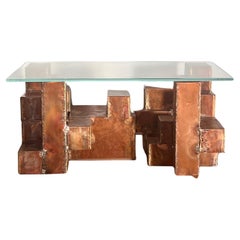 Brutalist welded coffee table in oxidized copper, circa 1970