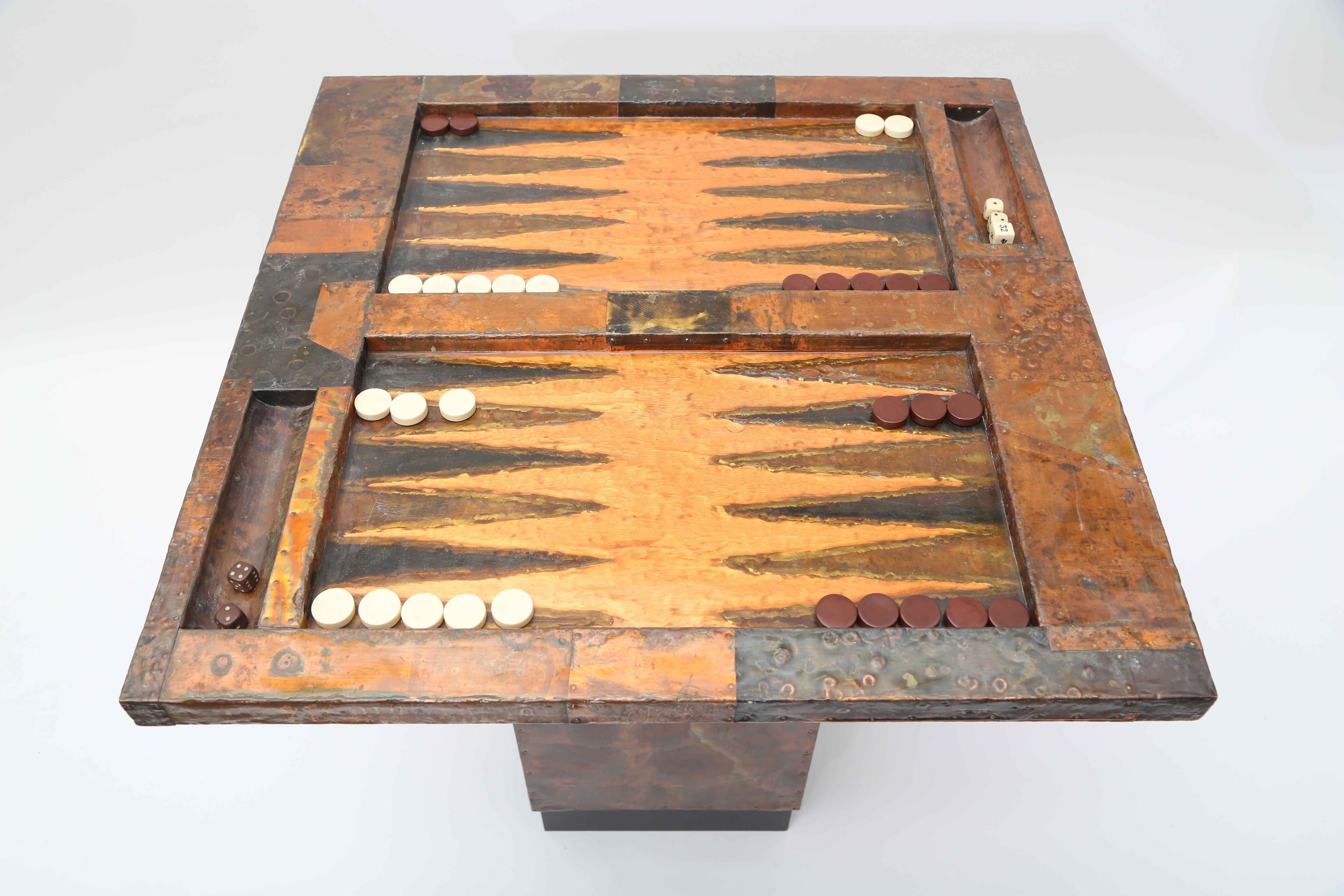Brutalist Welded Copper Backgammon Table In Good Condition In West Palm Beach, FL