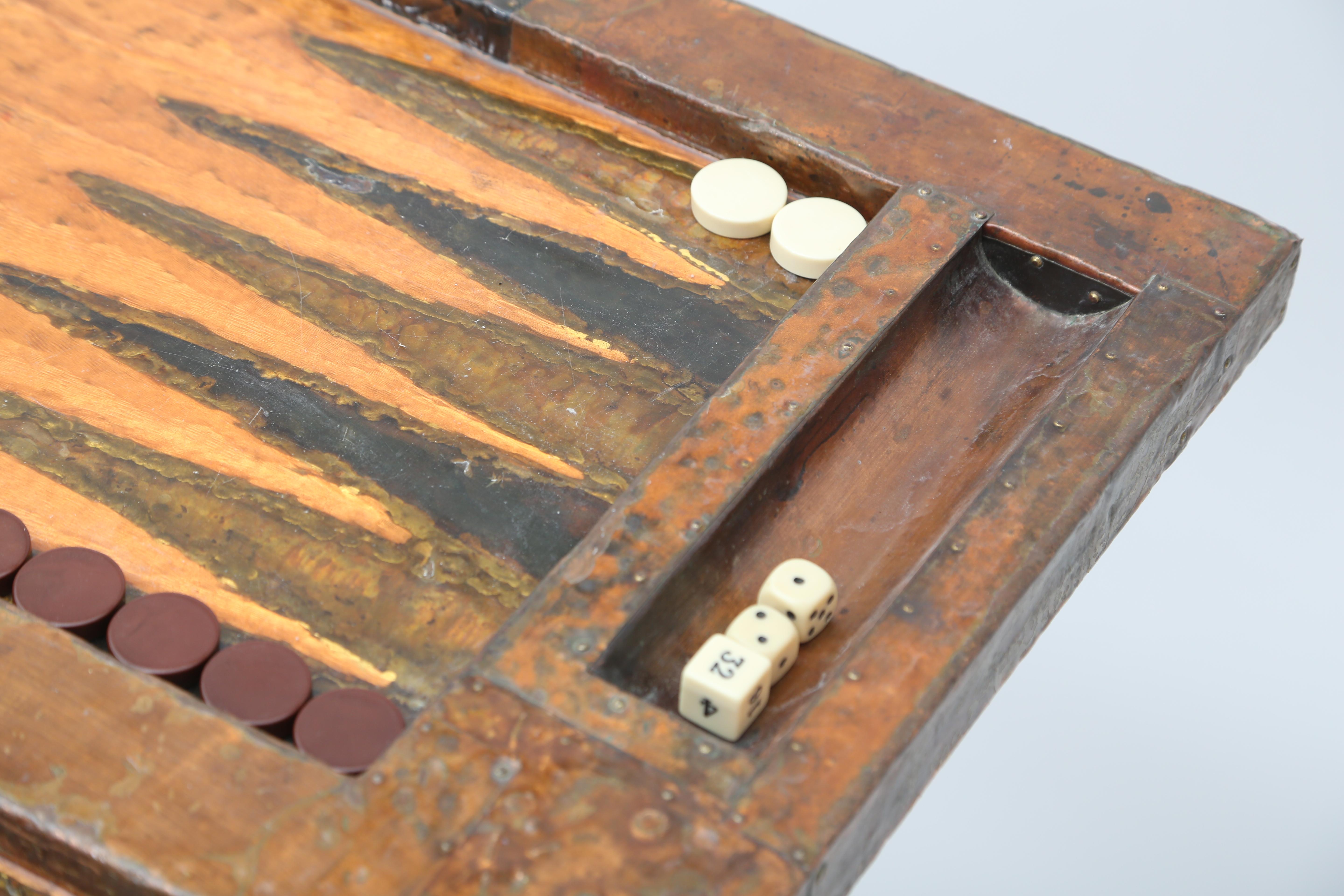 American Brutalist Welded Copper Backgammon Table