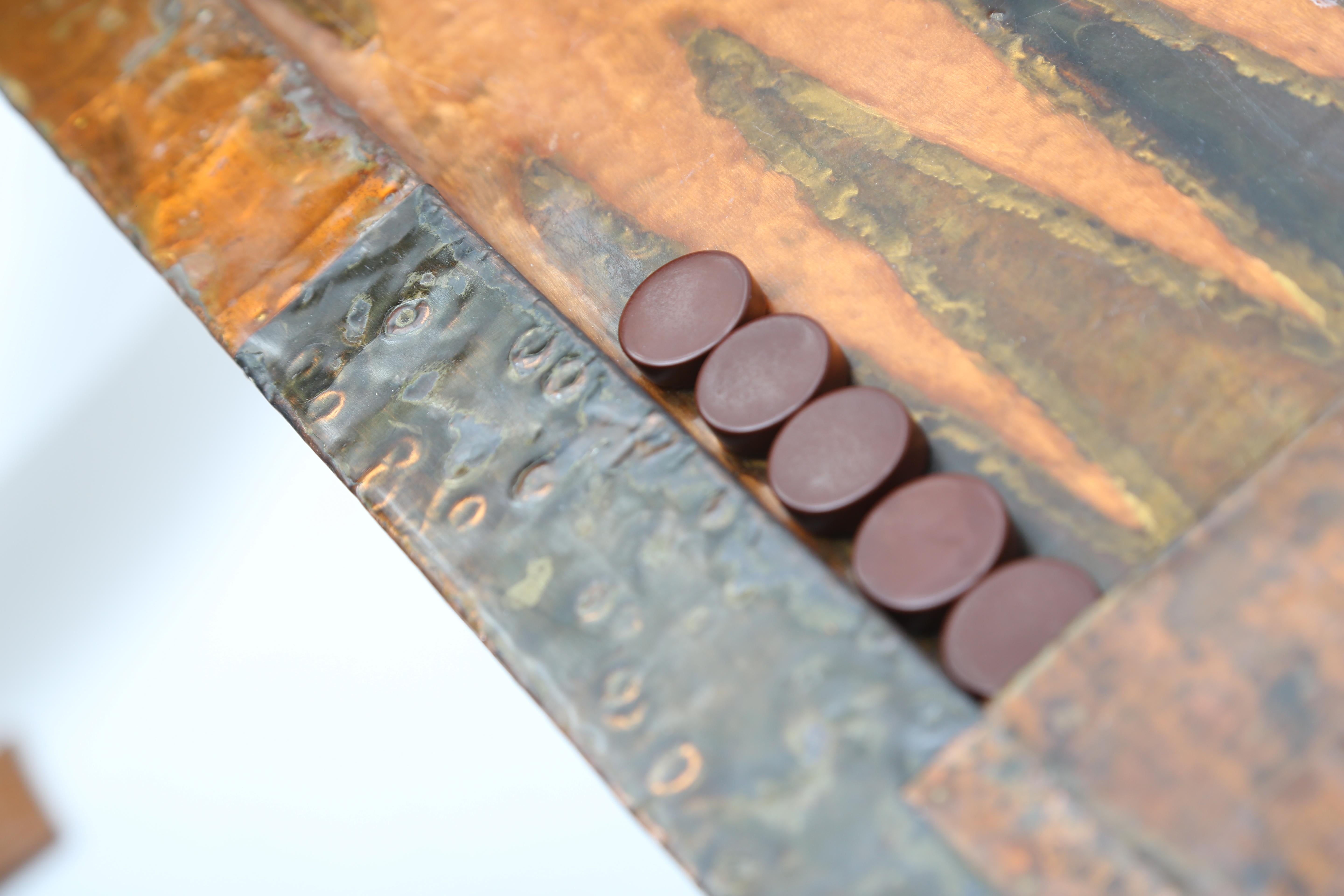 Brutalist Welded Copper Backgammon Table 1