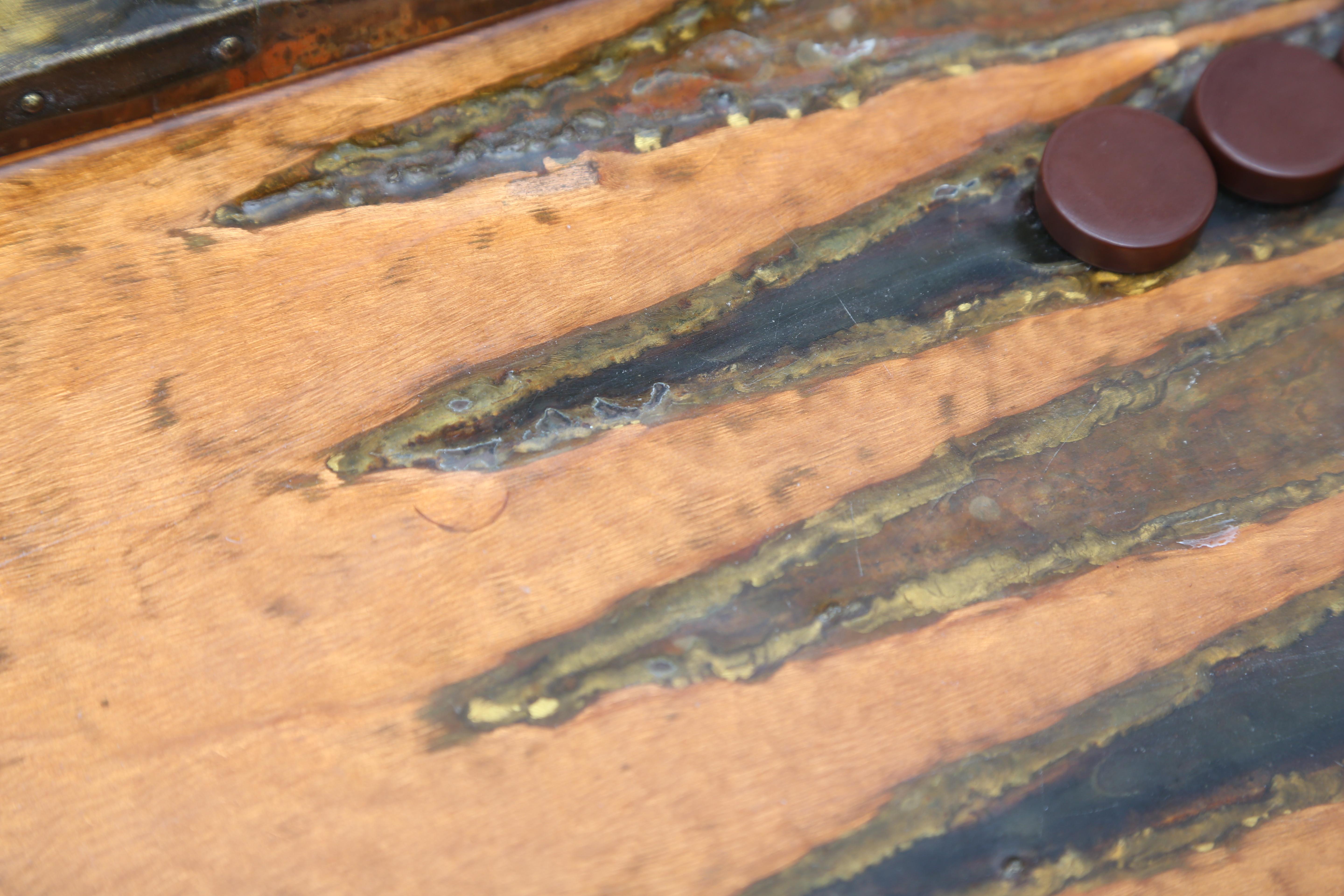 Brutalist Welded Copper Backgammon Table 3