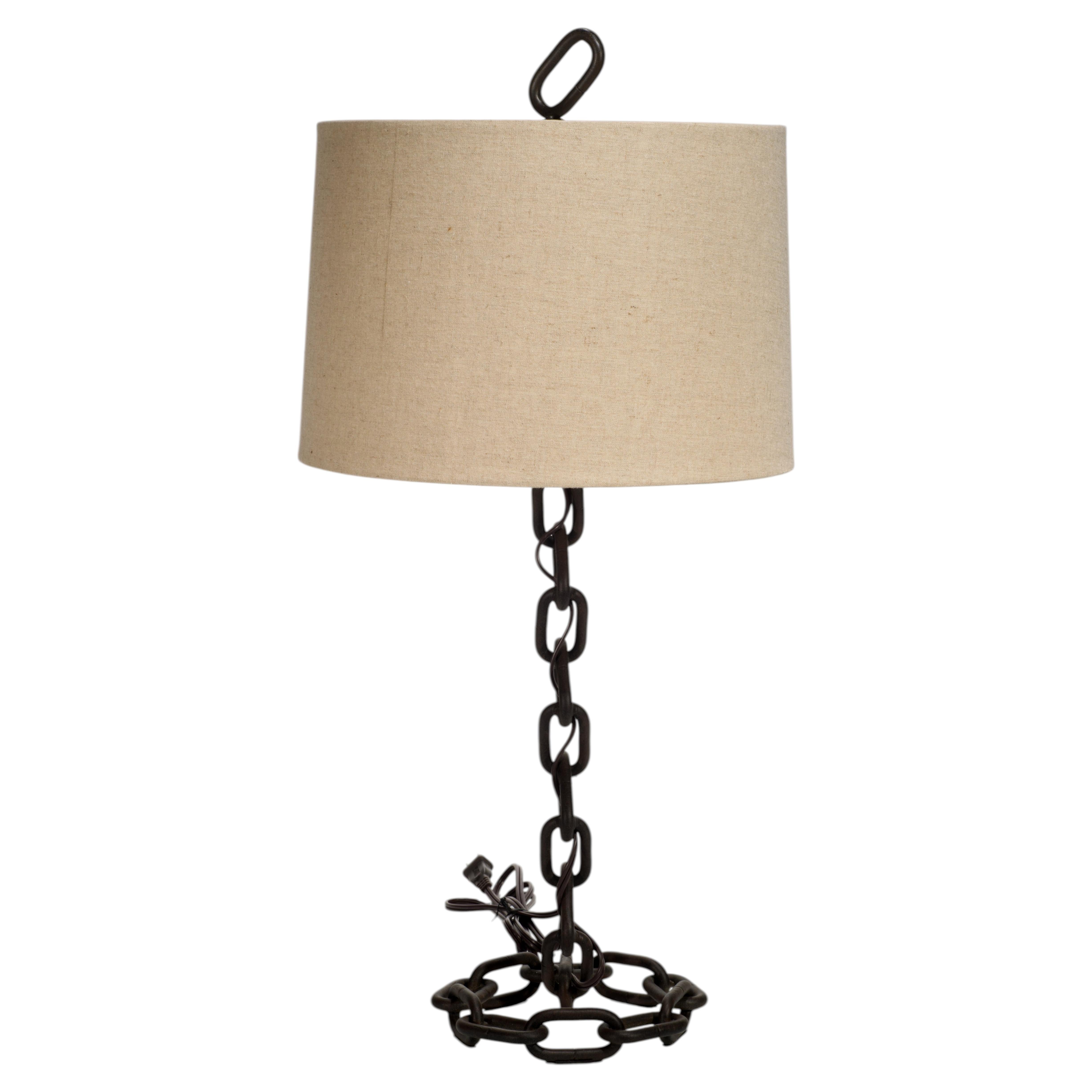 Brutalist Welded Iron Chain Link Table Lamp 1970s-1980s.