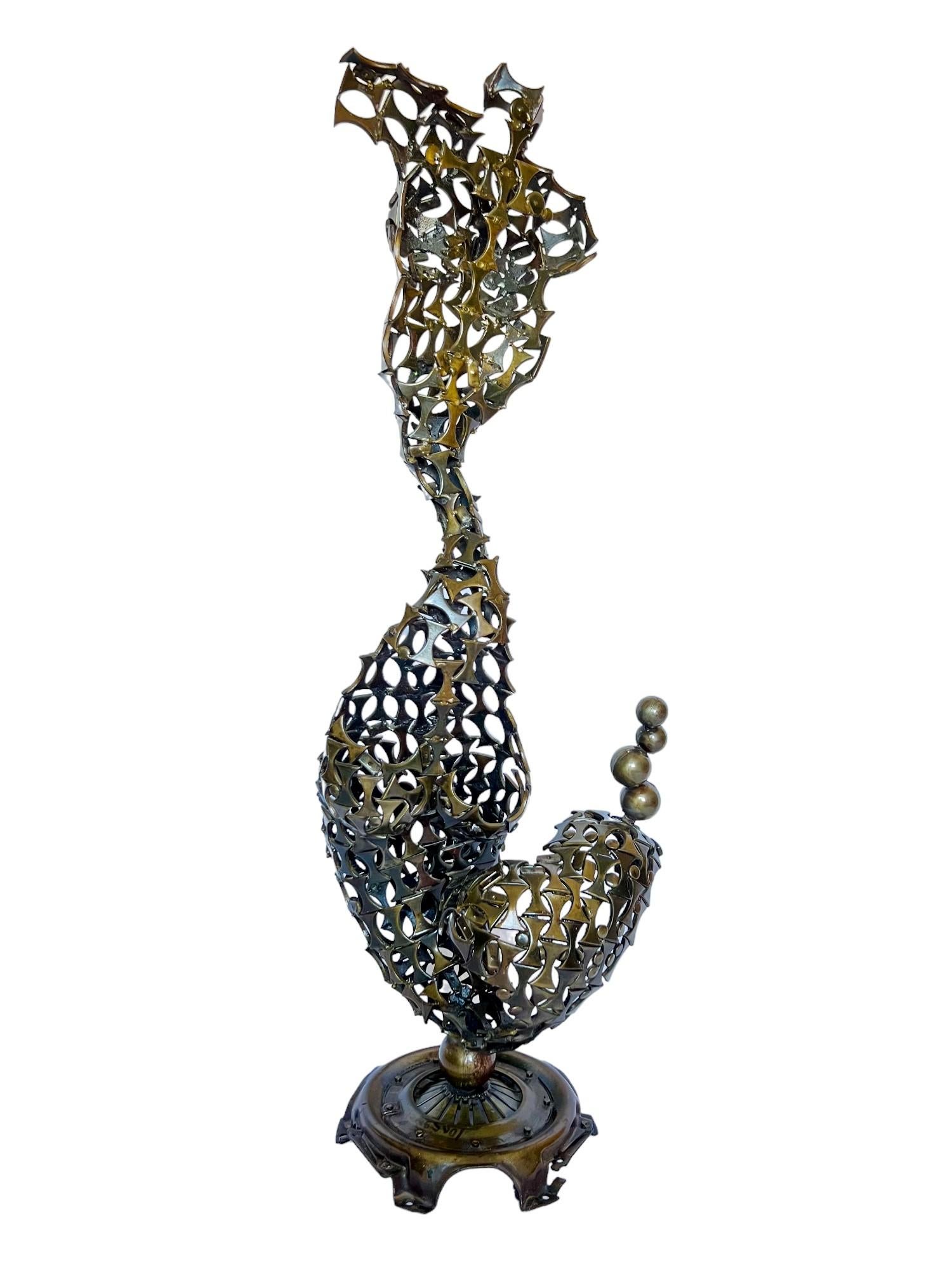 Hand-Crafted Brutalist Welded Metal Abstract Mermaid Sculpture For Sale