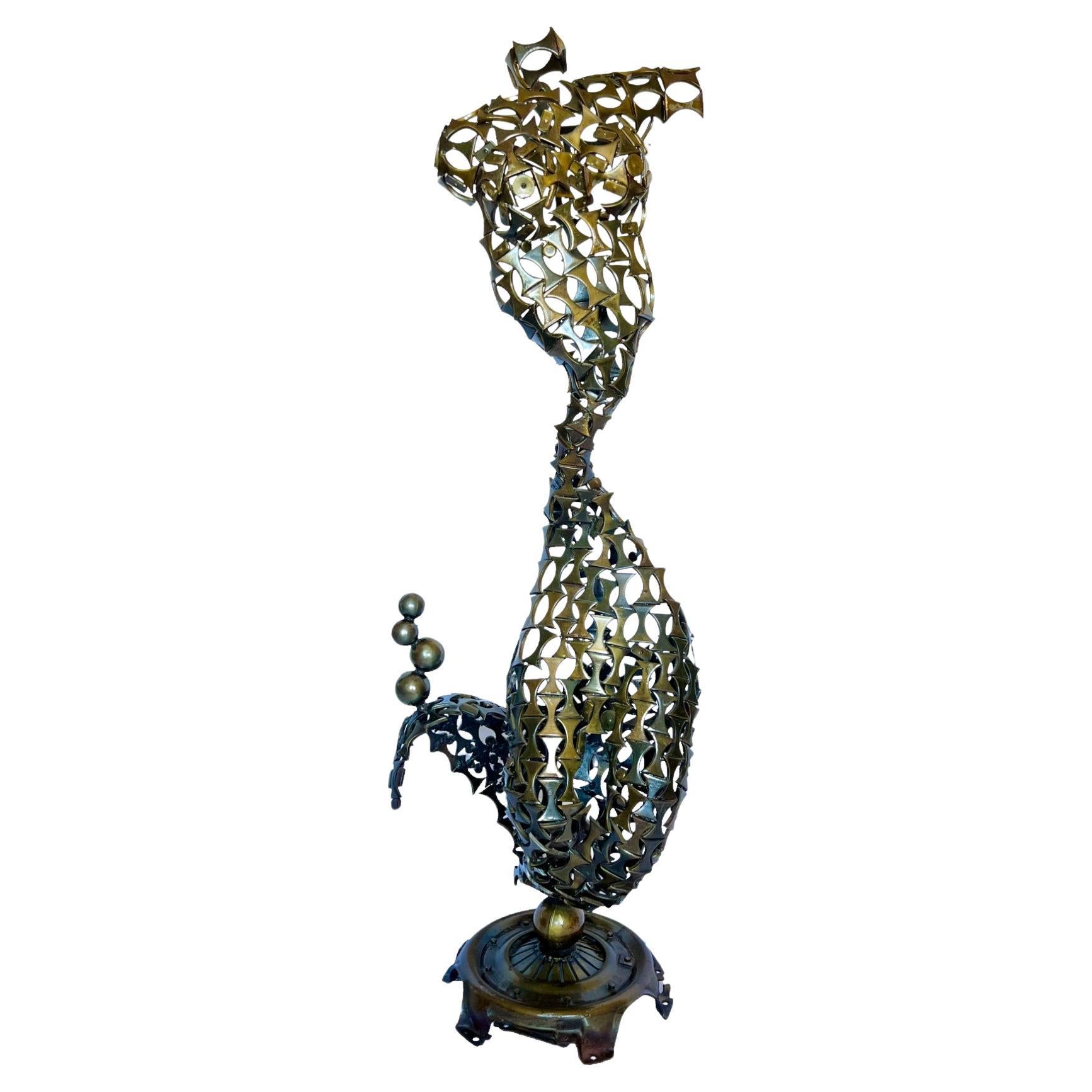 Sculpture de sirène abstraite brutaliste en métal soudé