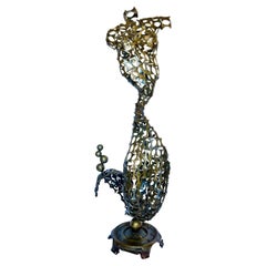 Used Brutalist Welded Metal Abstract Mermaid Sculpture