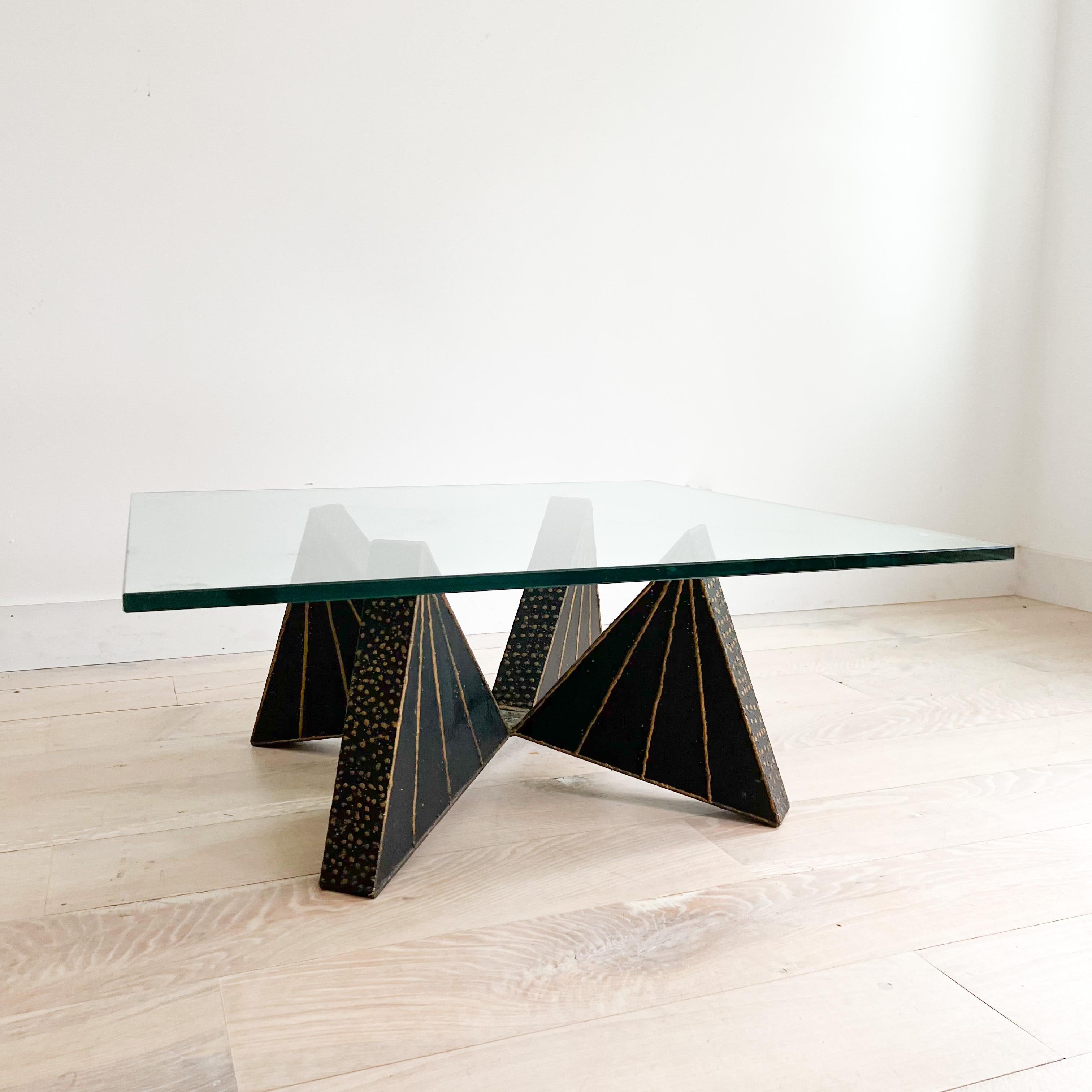 Elevate your living space with this striking Brutalist Welded Steel Coffee Table, a timeless creation by the renowned Paul Evans for Directional. Crafted with an unmatched attention to detail, this piece showcases the extraordinary craftsmanship