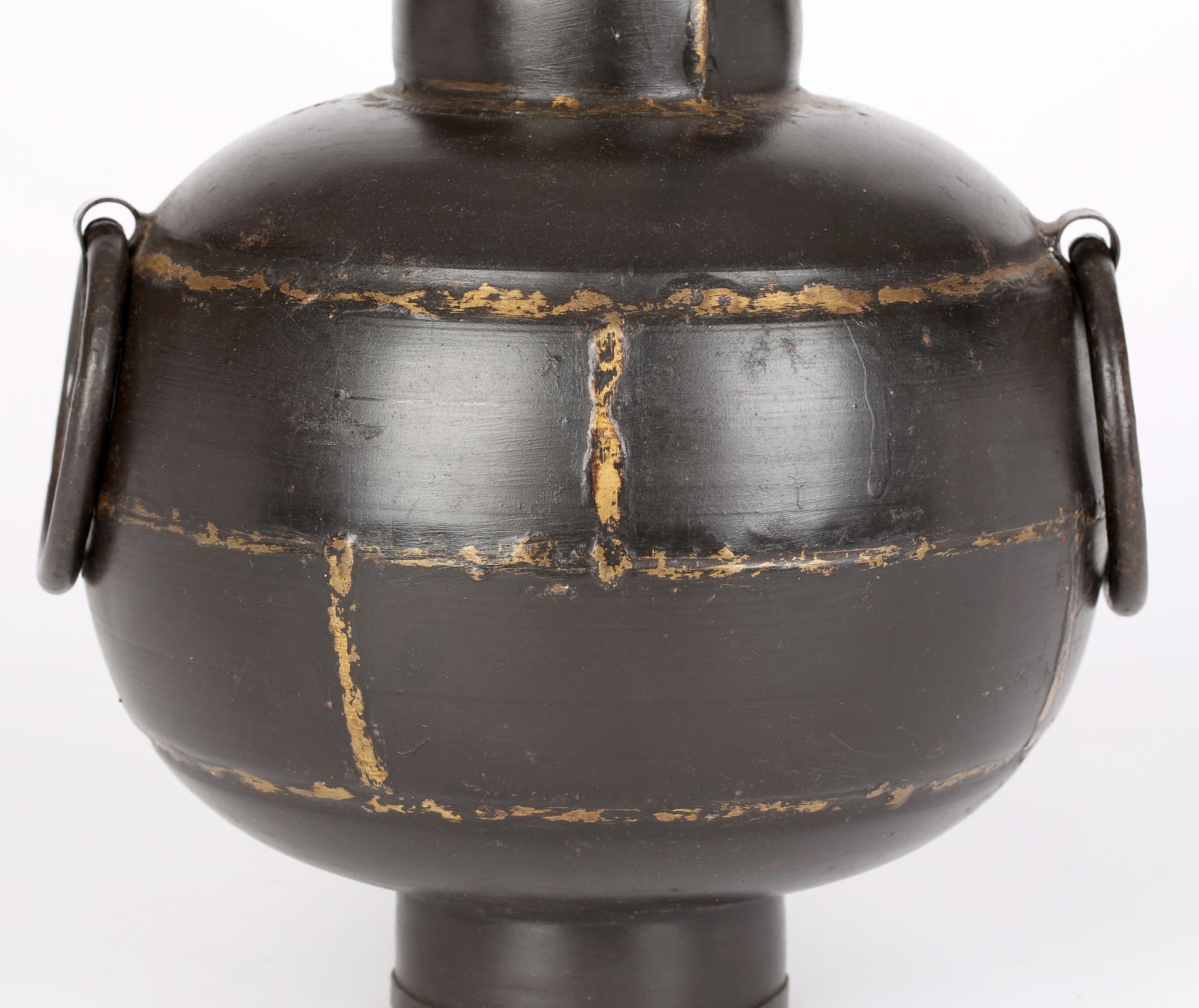 Brutalist Welded Steel Gilded Patterned Globe Lamp Base For Sale 8