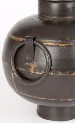 Brutalist Welded Steel Gilded Patterned Globe Lamp Base