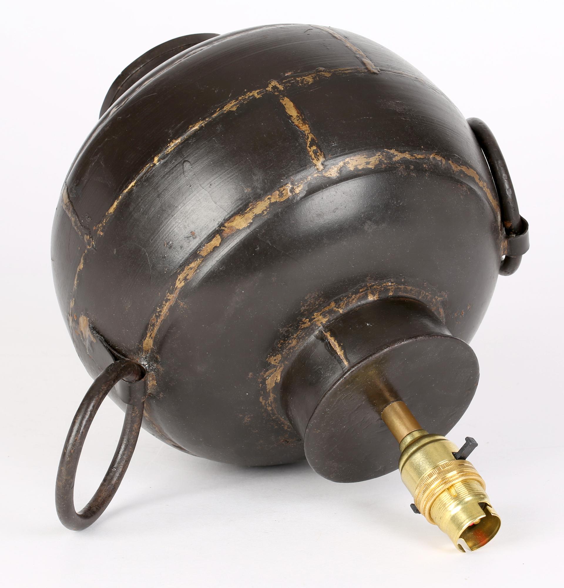 Cut Steel Brutalist Welded Steel Gilded Patterned Globe Lamp Base For Sale