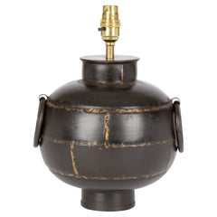 Vintage Brutalist Welded Steel Gilded Patterned Globe Lamp Base