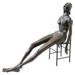 Skulptur eines weiblichen Akts auf einem Stuhl aus geschweißtem Stahl von Gene Logan, brutalistischer Stil