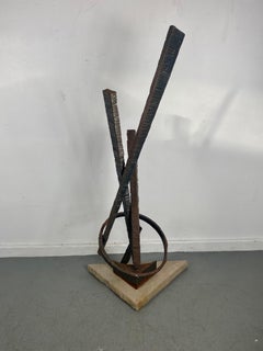Brutalist Welded Steel & Stone Abstract Sculpture by Sue Taves, Indoor/Outdoor