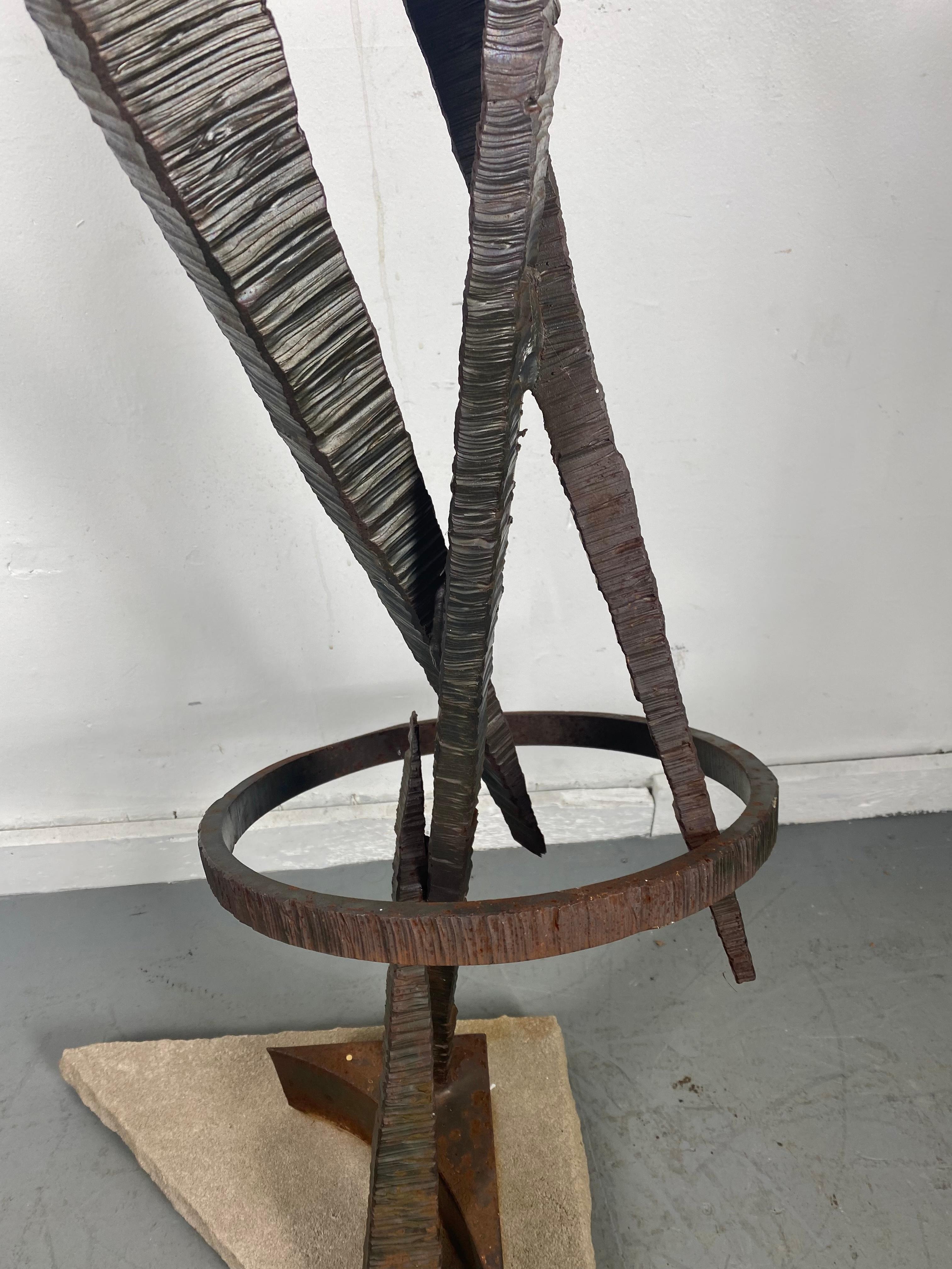 Late 20th Century Brutalist Welded Steel & Stone Abstract Sculpture by Sue Taves, Indoor/Outdoor For Sale