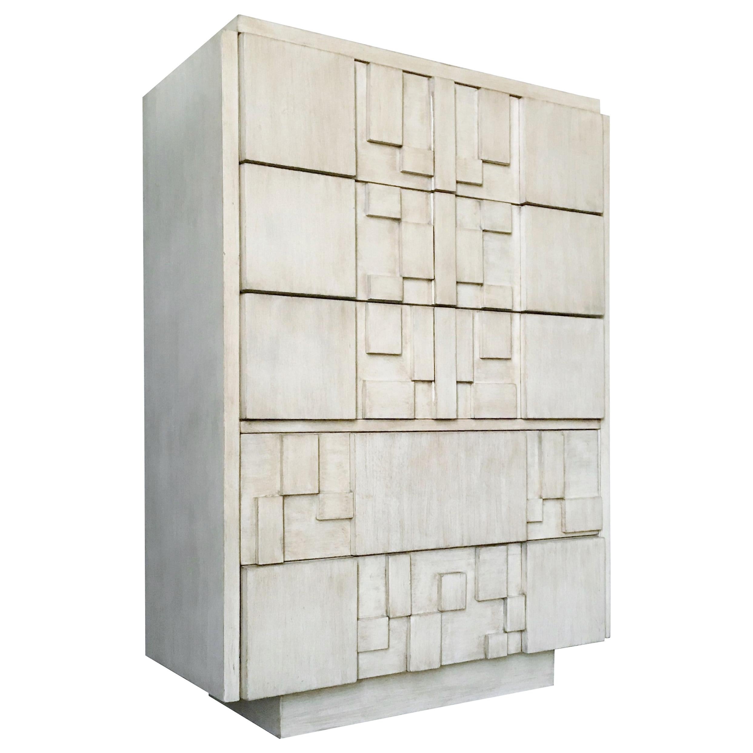 Brutalist White Finish Tall Cabinet or Chest by Lane