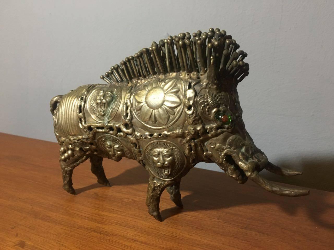 Welded Pal Kepenyes. Wild Boar. Brutalist Bronze Sculpture