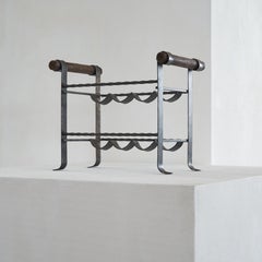 Brutalist Wine Rack in Wrought Iron and Wood, 1960s