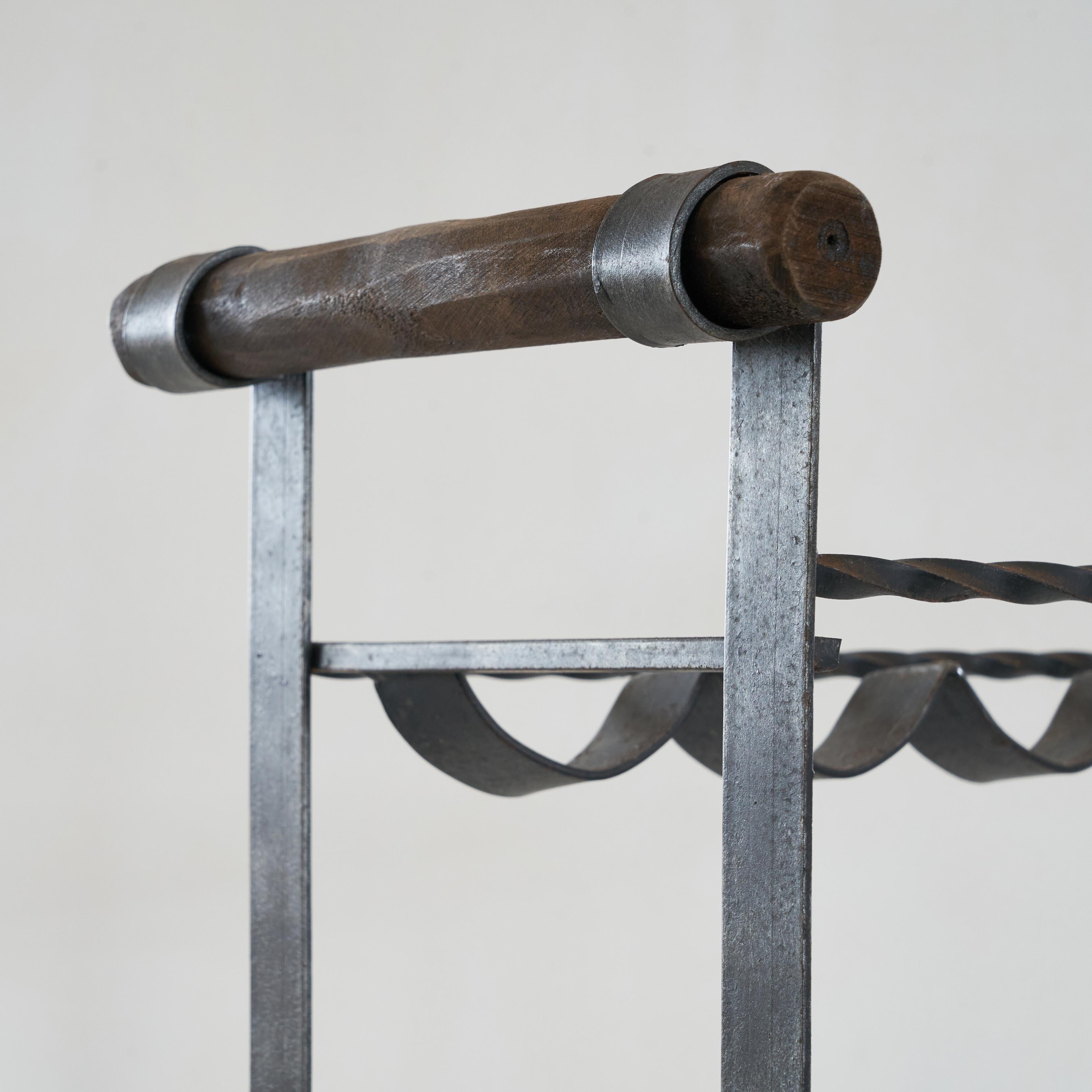 Brutalist Wine Rack in Wrought Iron and Wood, 1960s In Good Condition In Tilburg, NL