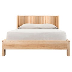 Brutalist Wingback "Orize" Bed in solid pearl washed white oak by Kate Duncan 