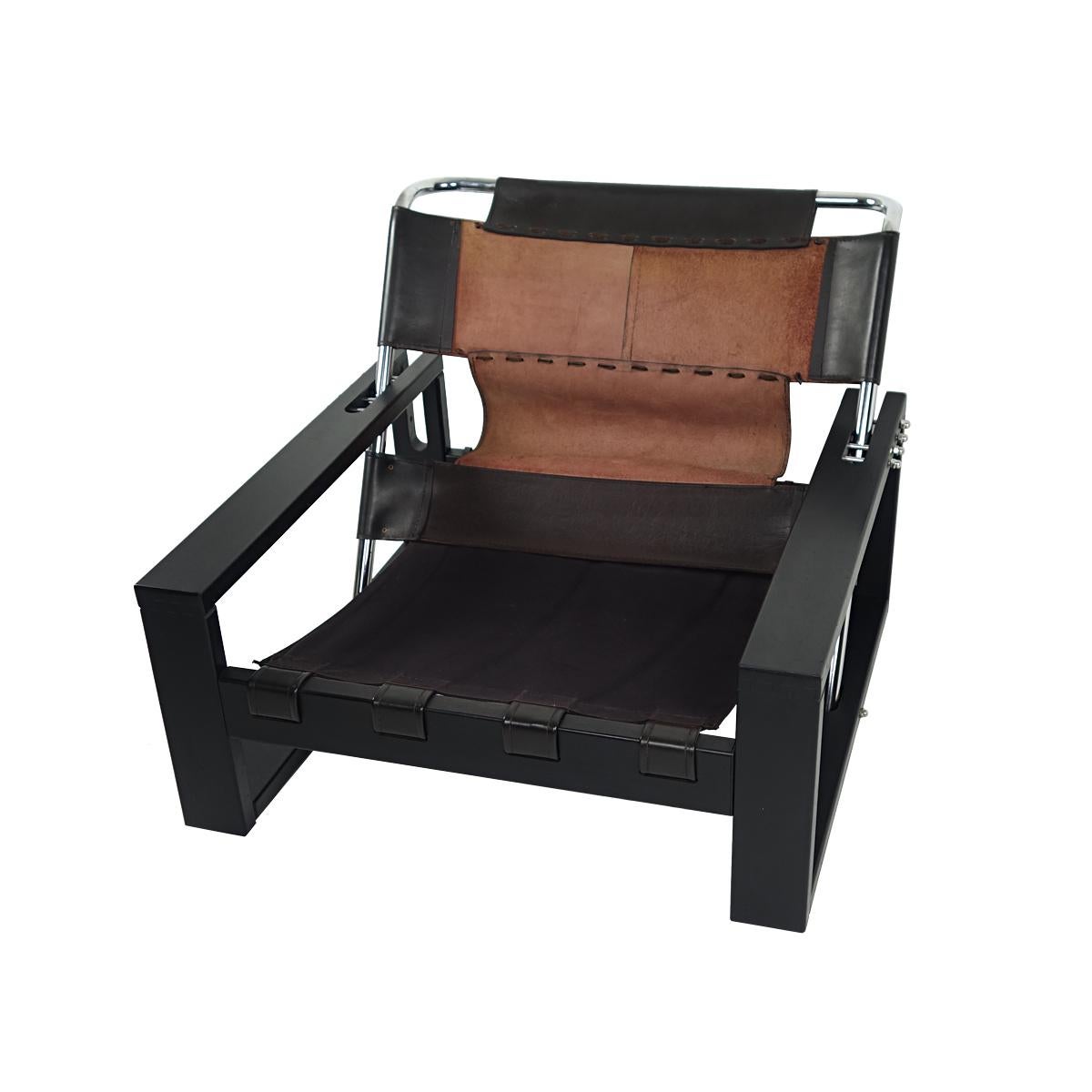 Brutalist Wood and Leather Easy Chair with Ottoman by Atelier Sonja Wasseur For Sale 7