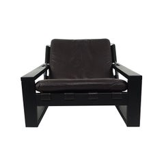 Brutalist Wood and Leather Easy Chair with Ottoman by Atelier Sonja Wasseur