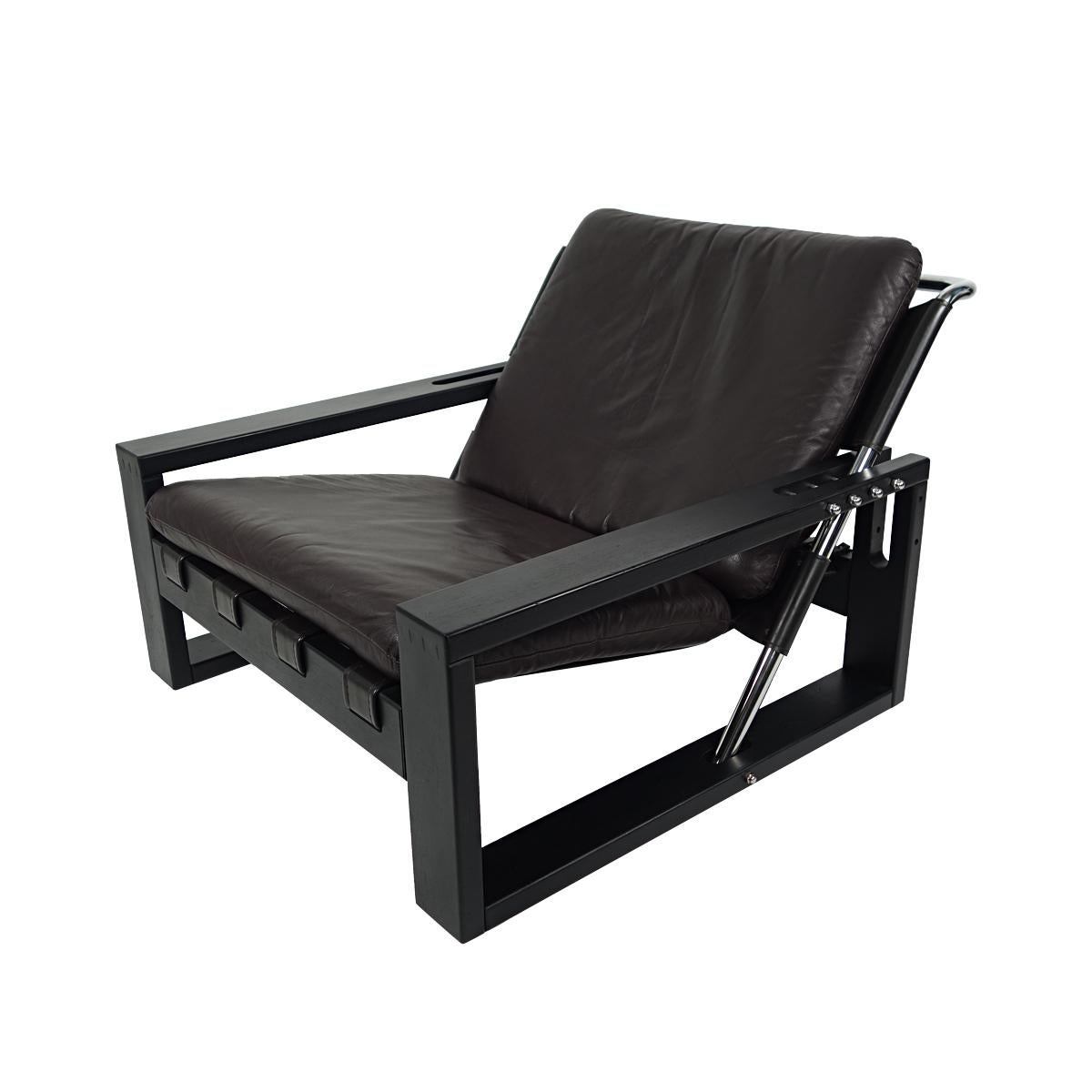 Dutch Brutalist Wood and Leather Easy Chair with Ottoman by Atelier Sonja Wasseur For Sale