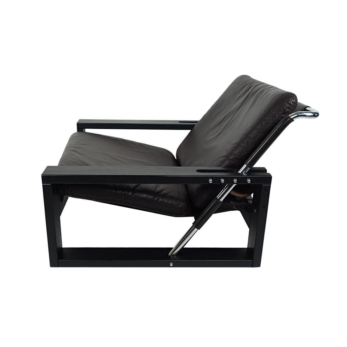 Brutalist Wood and Leather Easy Chair with Ottoman by Atelier Sonja Wasseur In Good Condition For Sale In Doornspijk, NL