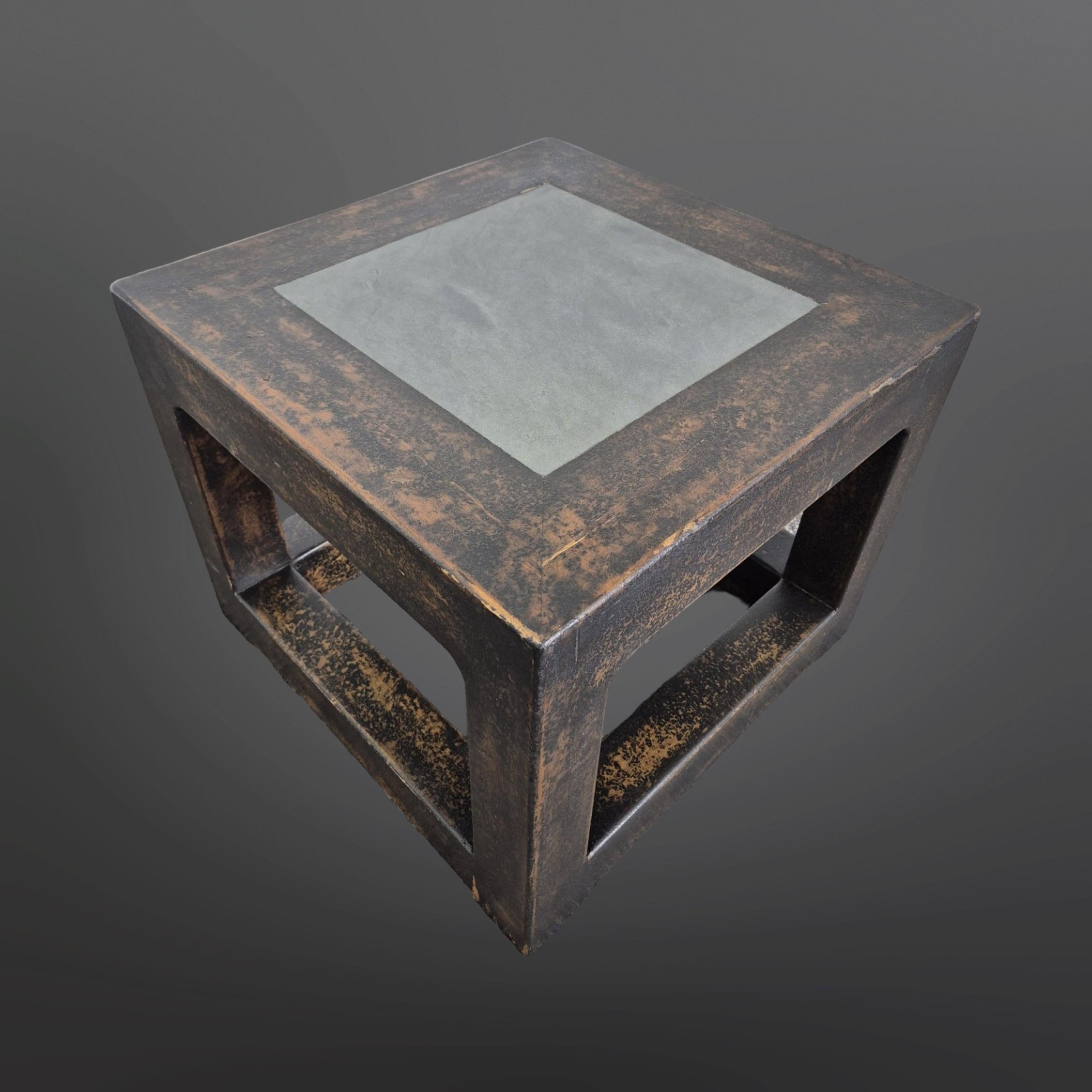 Couchtisch aus Holz und Naturstein im Stil des Brutalismus, China 1960er Jahre (Handgefertigt) im Angebot