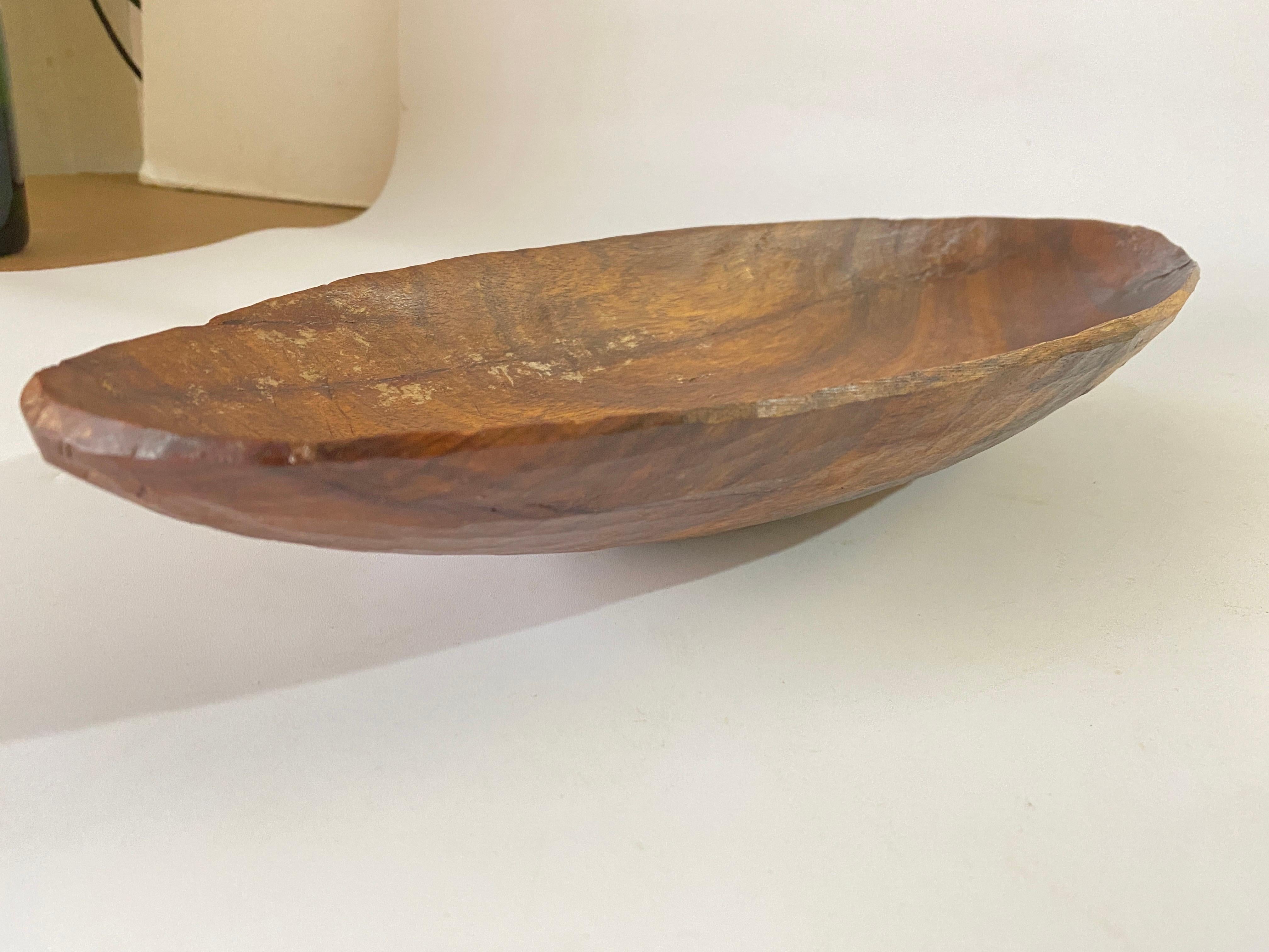 Patinated Brutalist Wood Bowl, Large, in a Brown Patina, France, circa 1960 For Sale