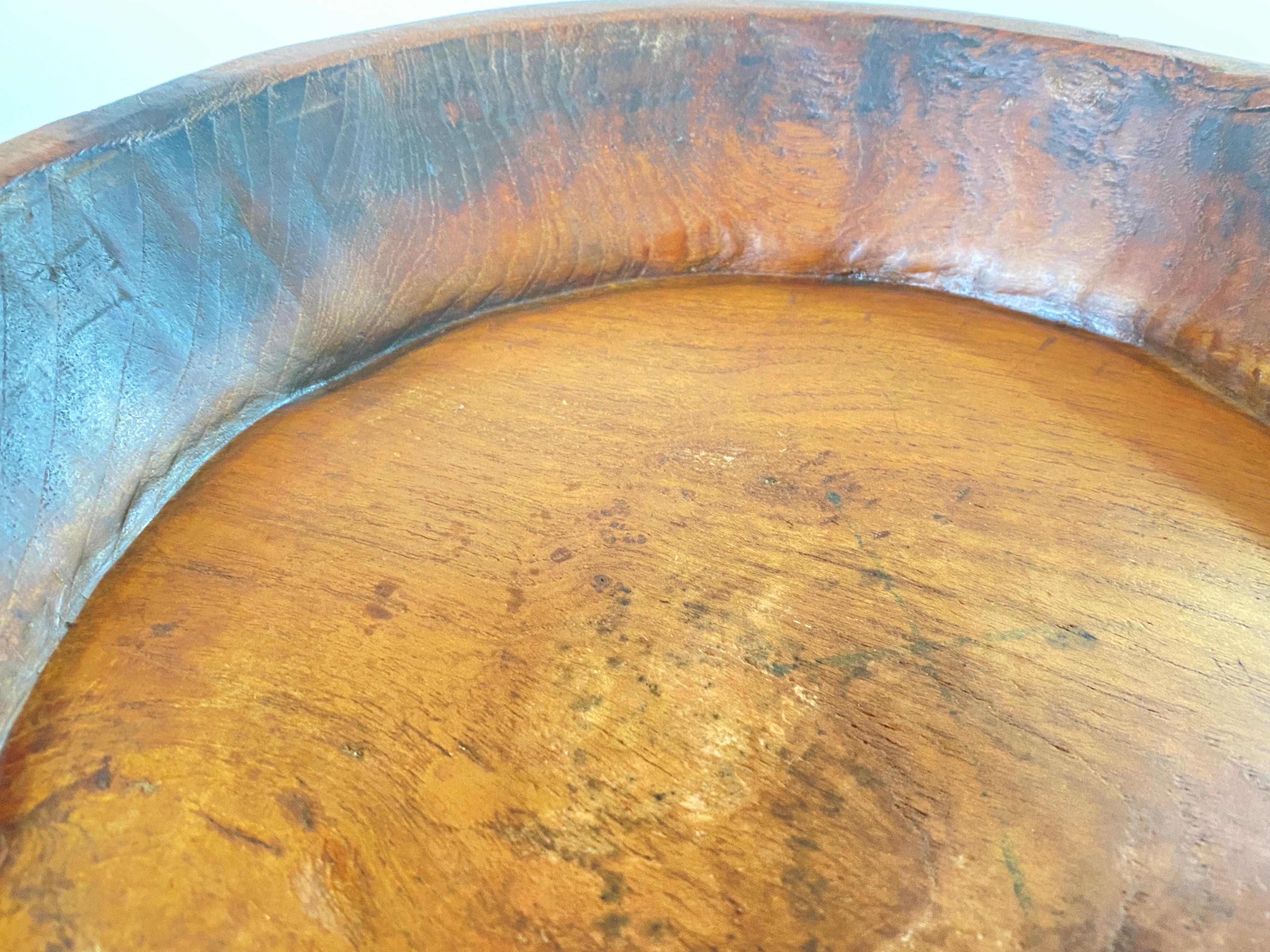 Patinated Brutalist Wood Bowl, Large, in a Brown Patina, India, 19th Century  For Sale