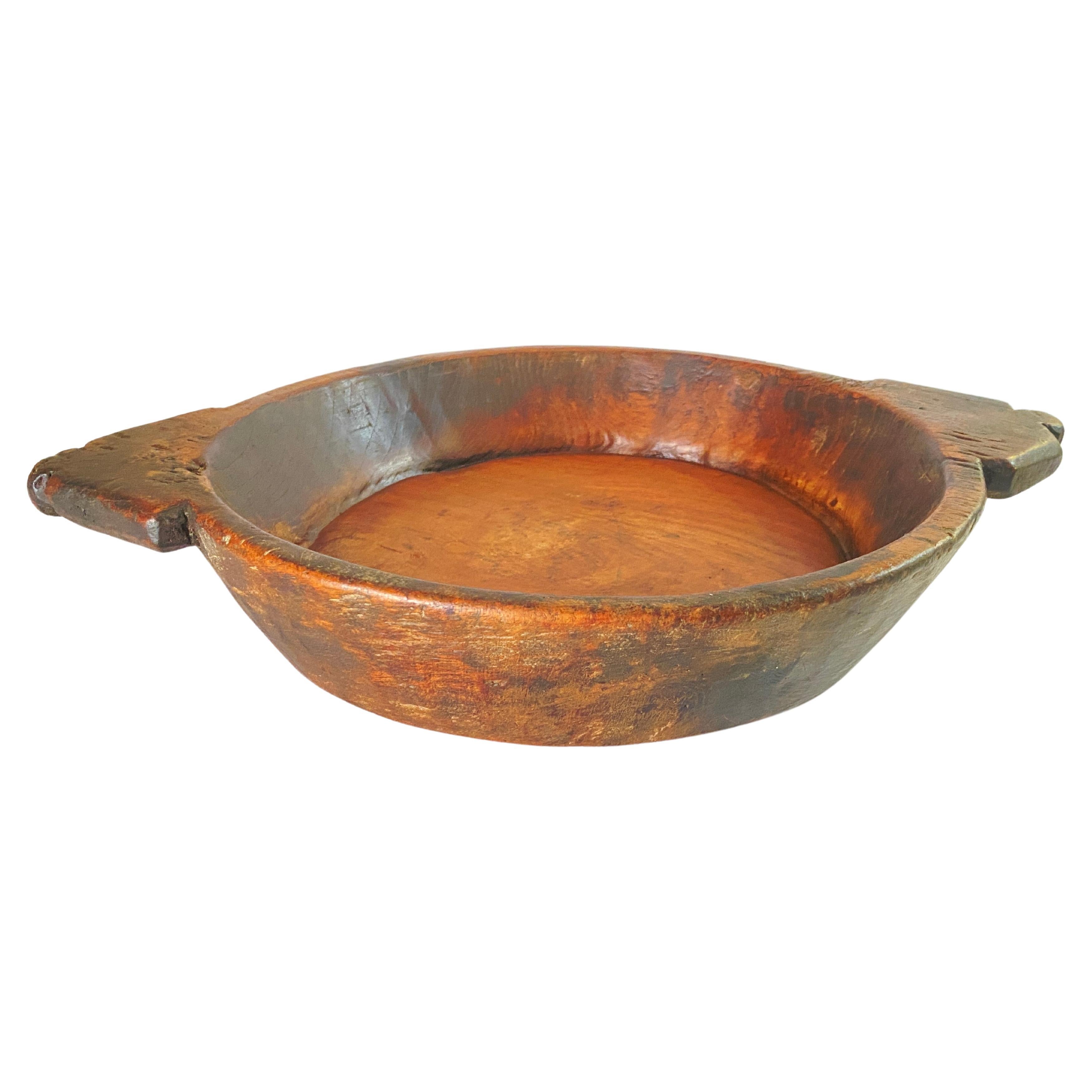 Brutalist Wood Bowl, Large, in a Brown Patina, India, 19th Century 