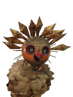 Brutalist Wood, Brass and Metal Bird Sculpture, Italy 1970s