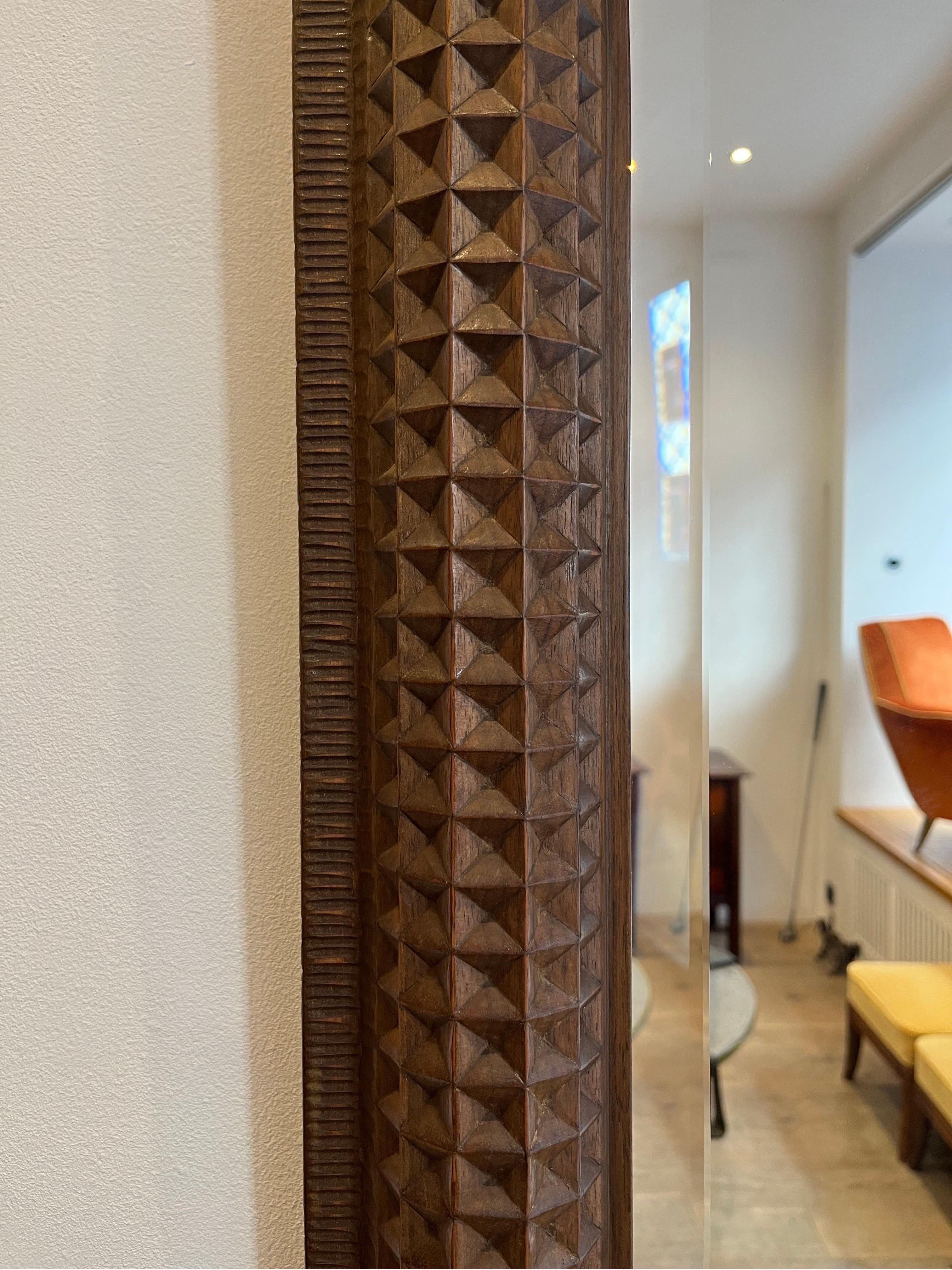 Late 20th Century Brutalist Wood Carved Mirror by Giuseppe Rivadossi, 1970s, Italy