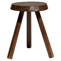 Tabouret en bois de style brutaliste, finition miel, design français, pièce vintage des années 1970