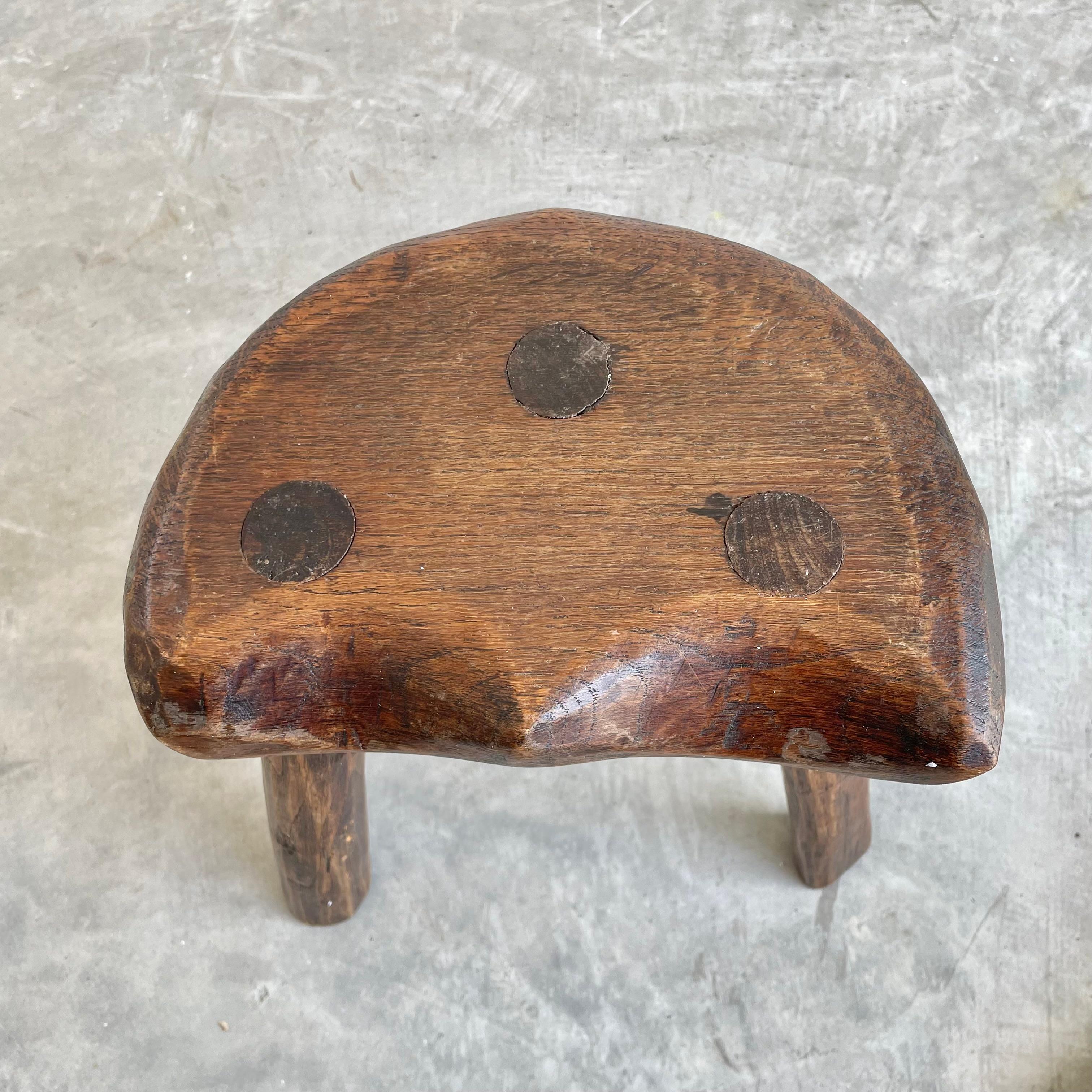 Brutalist Wood Tripod Stool, 1950s France 7