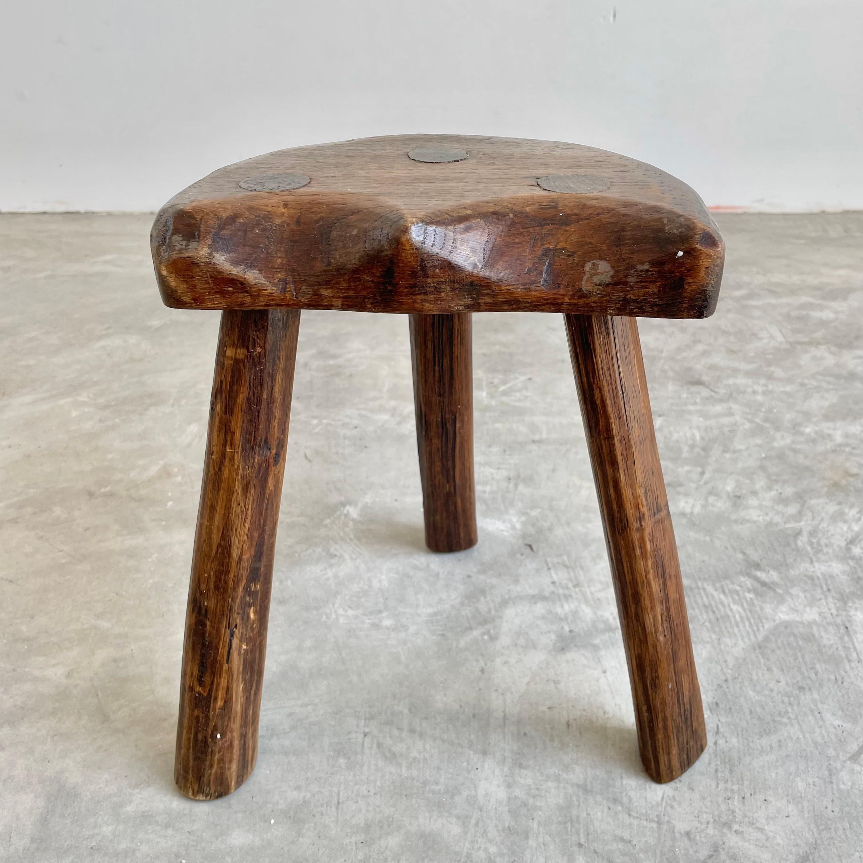 Brutalist Wood Tripod Stool, 1950s France In Good Condition In Los Angeles, CA