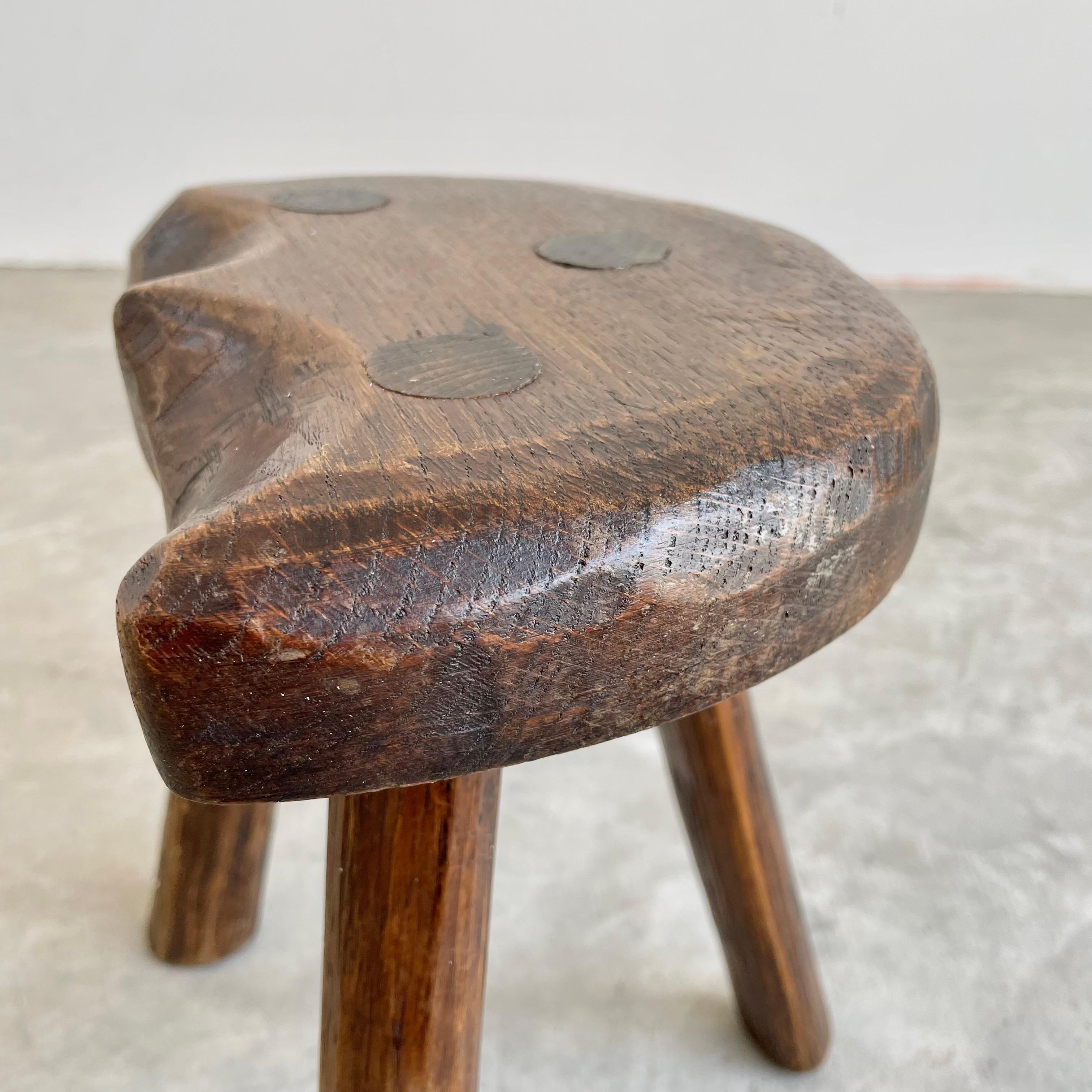 Mid-20th Century Brutalist Wood Tripod Stool, 1950s France