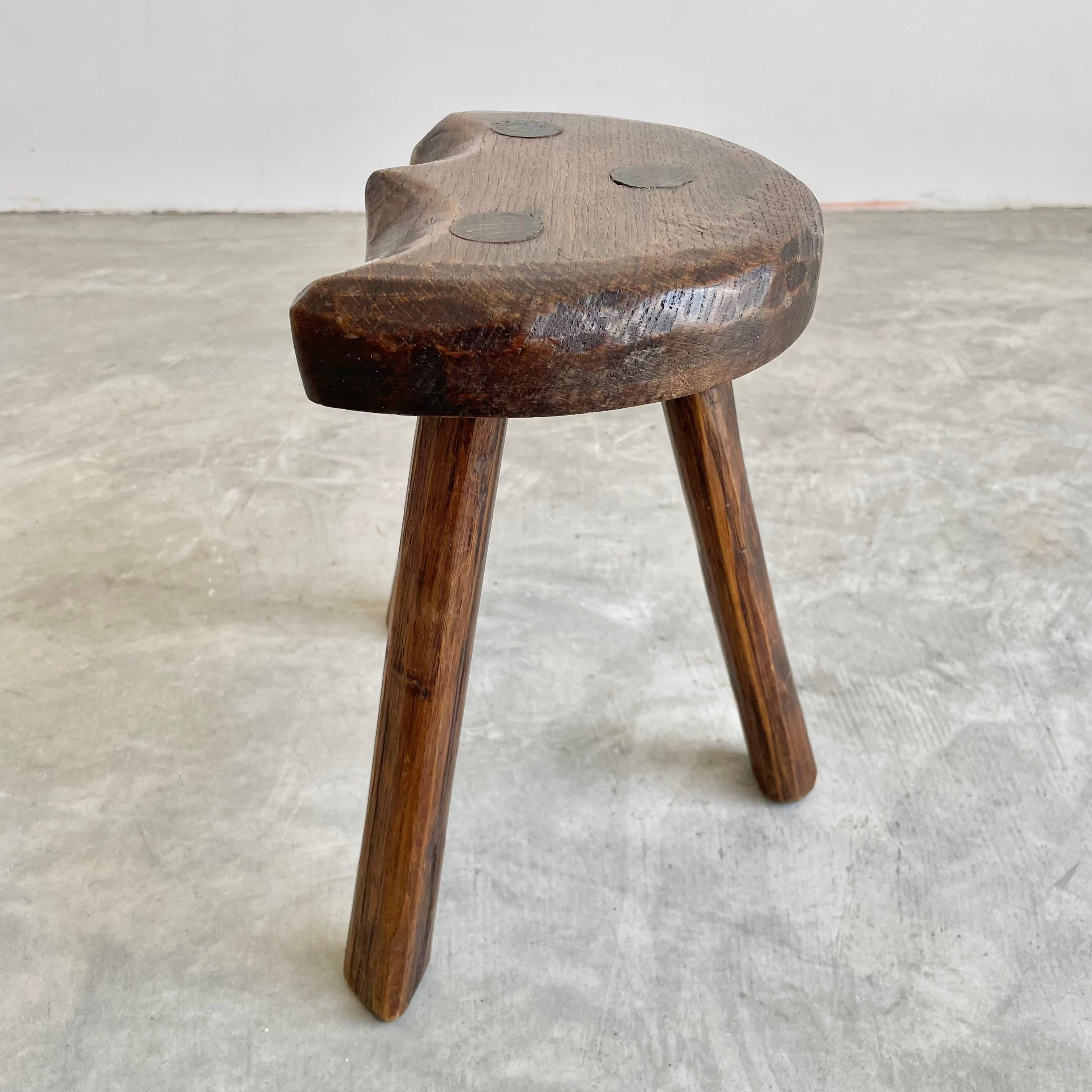 Brutalist Wood Tripod Stool, 1950s France 2